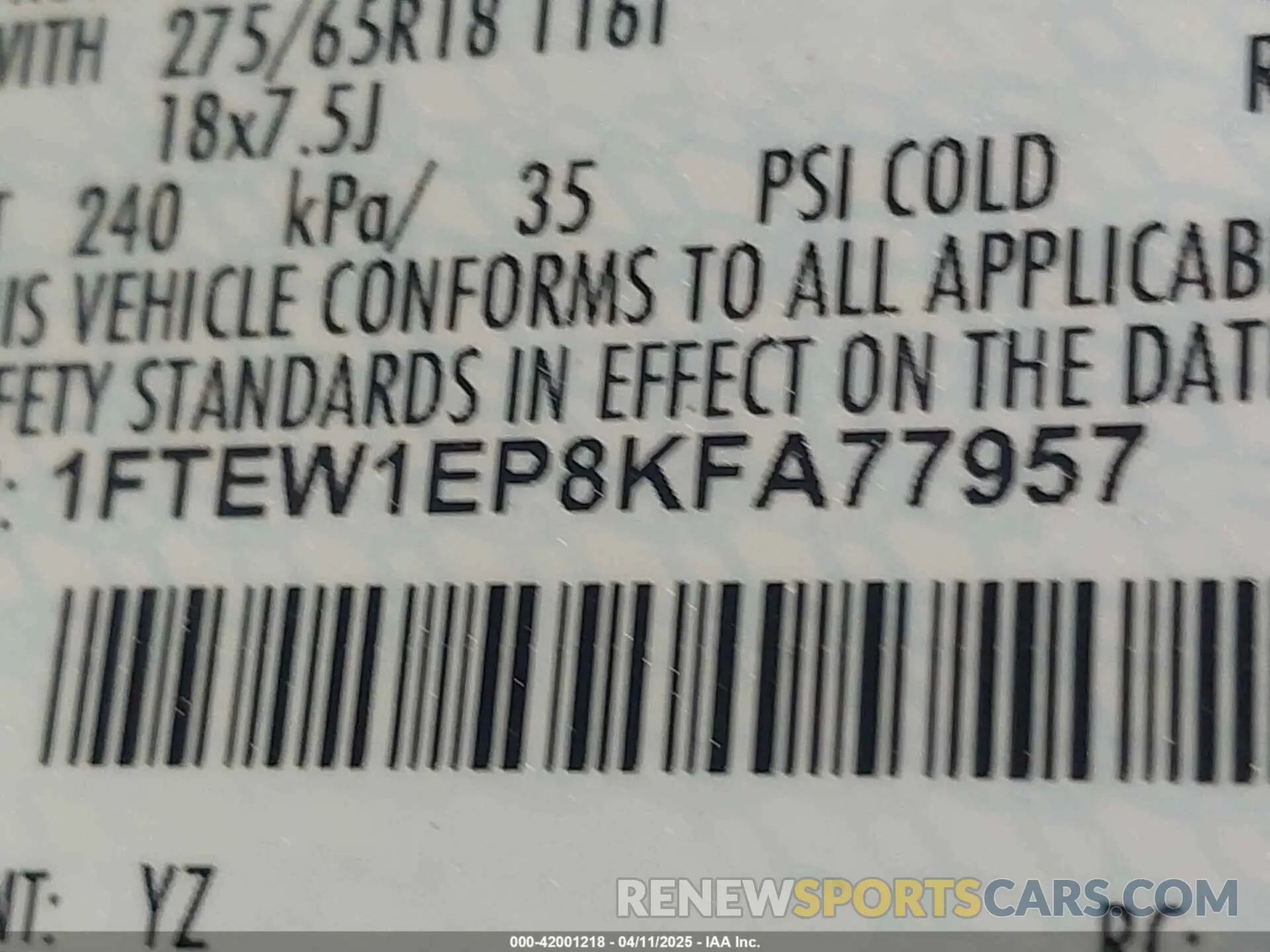9 Фотография поврежденного автомобиля 1FTEW1EP8KFA77957 FORD F-150 2019