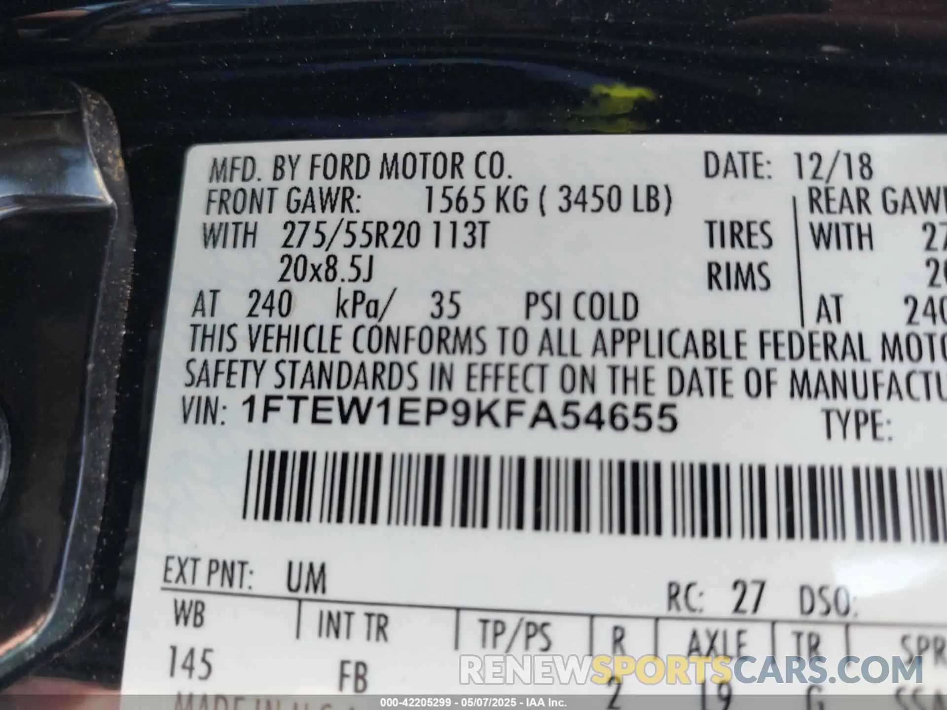 9 Photograph of a damaged car 1FTEW1EP9KFA54655 FORD F-150 2019