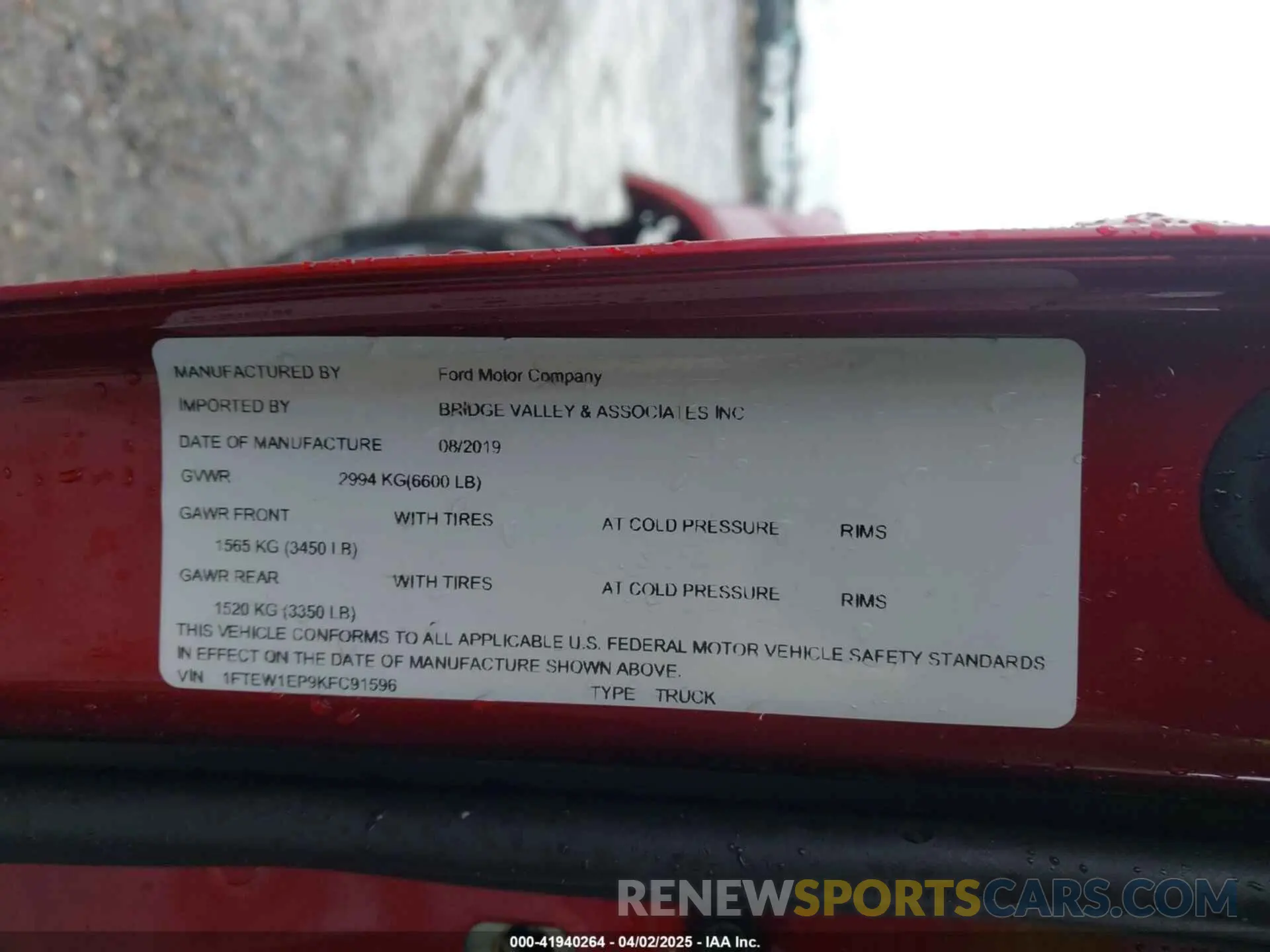 9 Фотография поврежденного автомобиля 1FTEW1EP9KFC91596 FORD F-150 2019