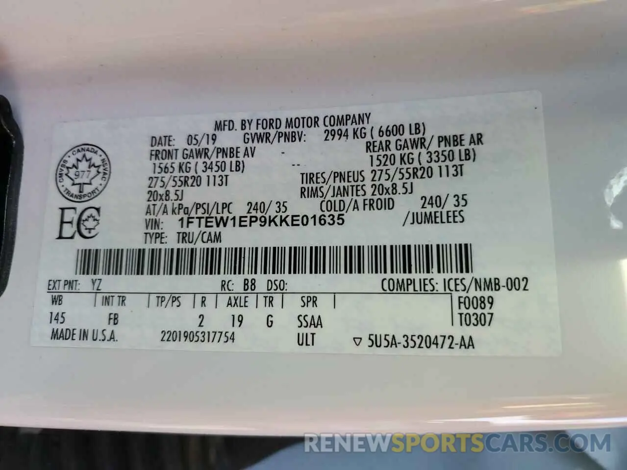 12 Фотография поврежденного автомобиля 1FTEW1EP9KKE01635 FORD F-150 2019