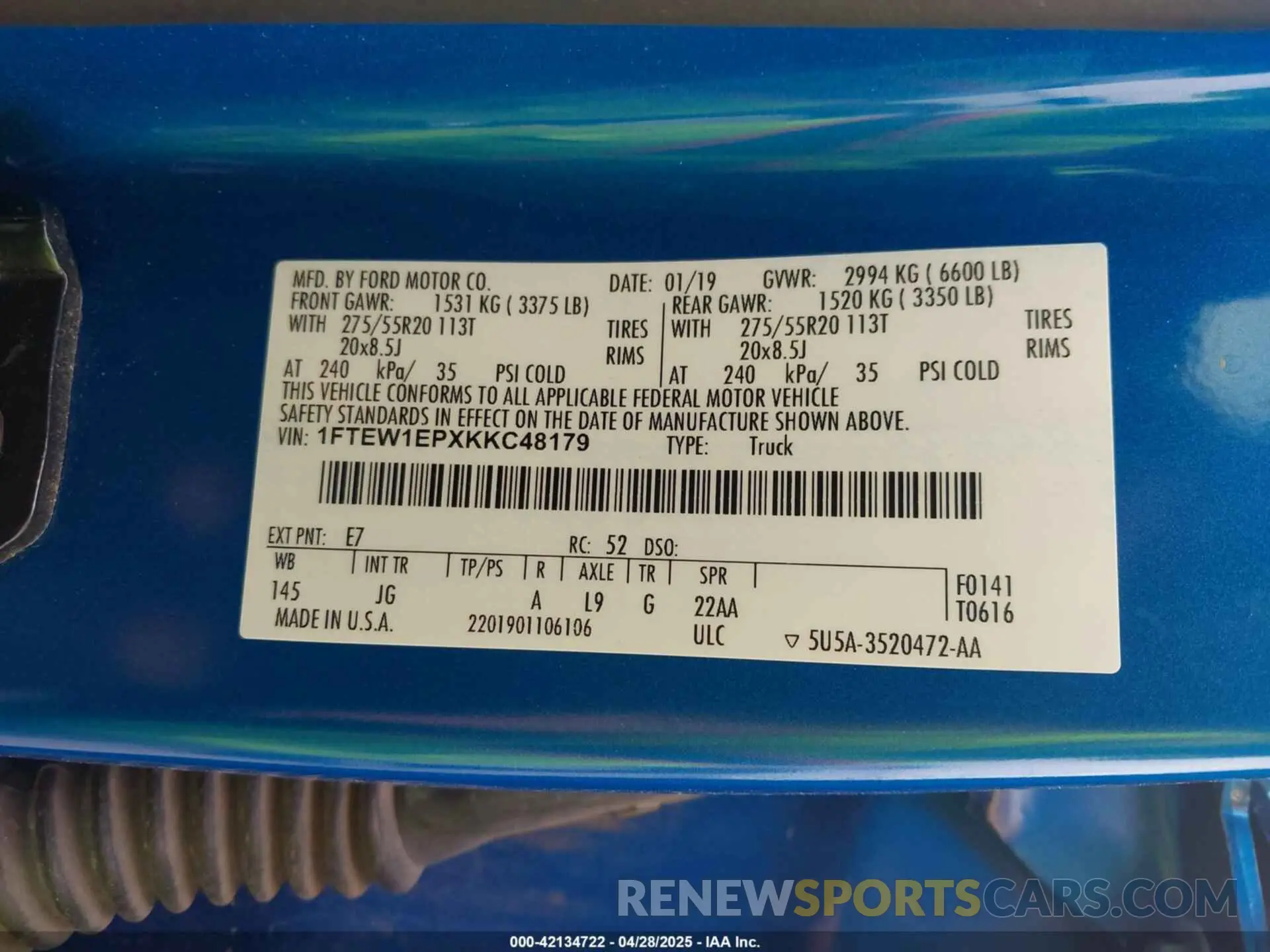 9 Фотография поврежденного автомобиля 1FTEW1EPXKKC48179 FORD F-150 2019