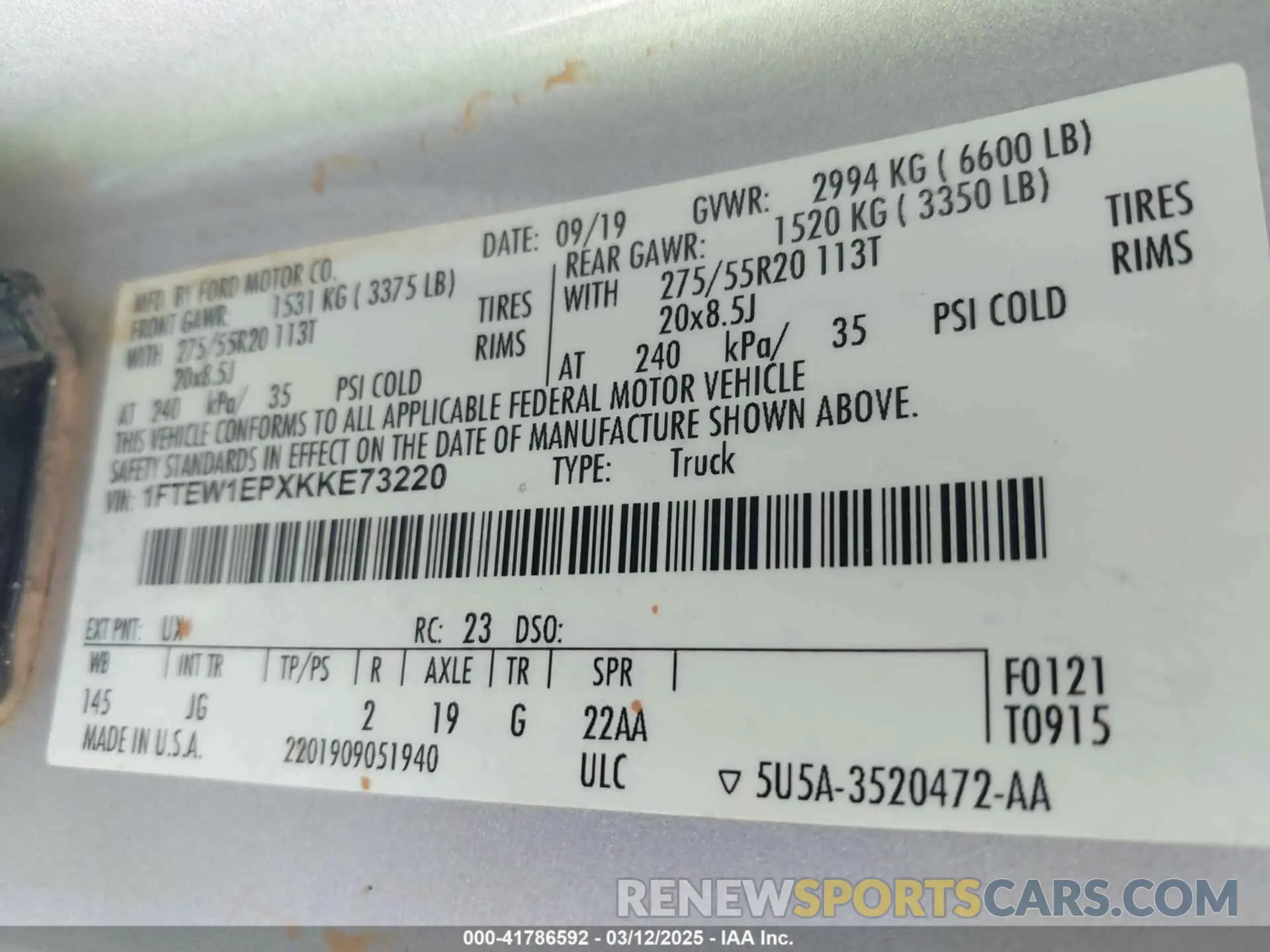 9 Photograph of a damaged car 1FTEW1EPXKKE73220 FORD F-150 2019
