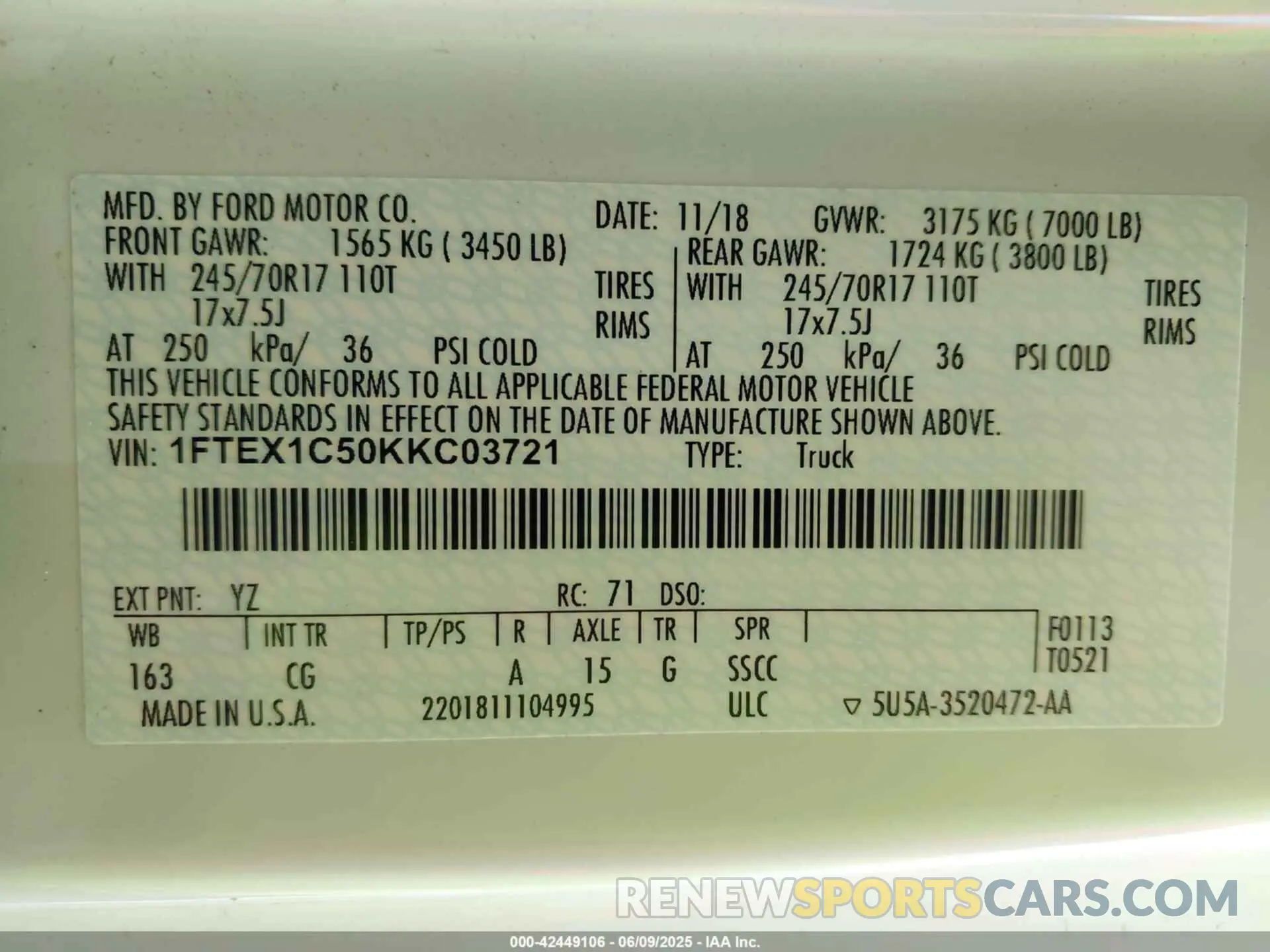 9 Фотография поврежденного автомобиля 1FTEX1C50KKC03721 FORD F-150 2019