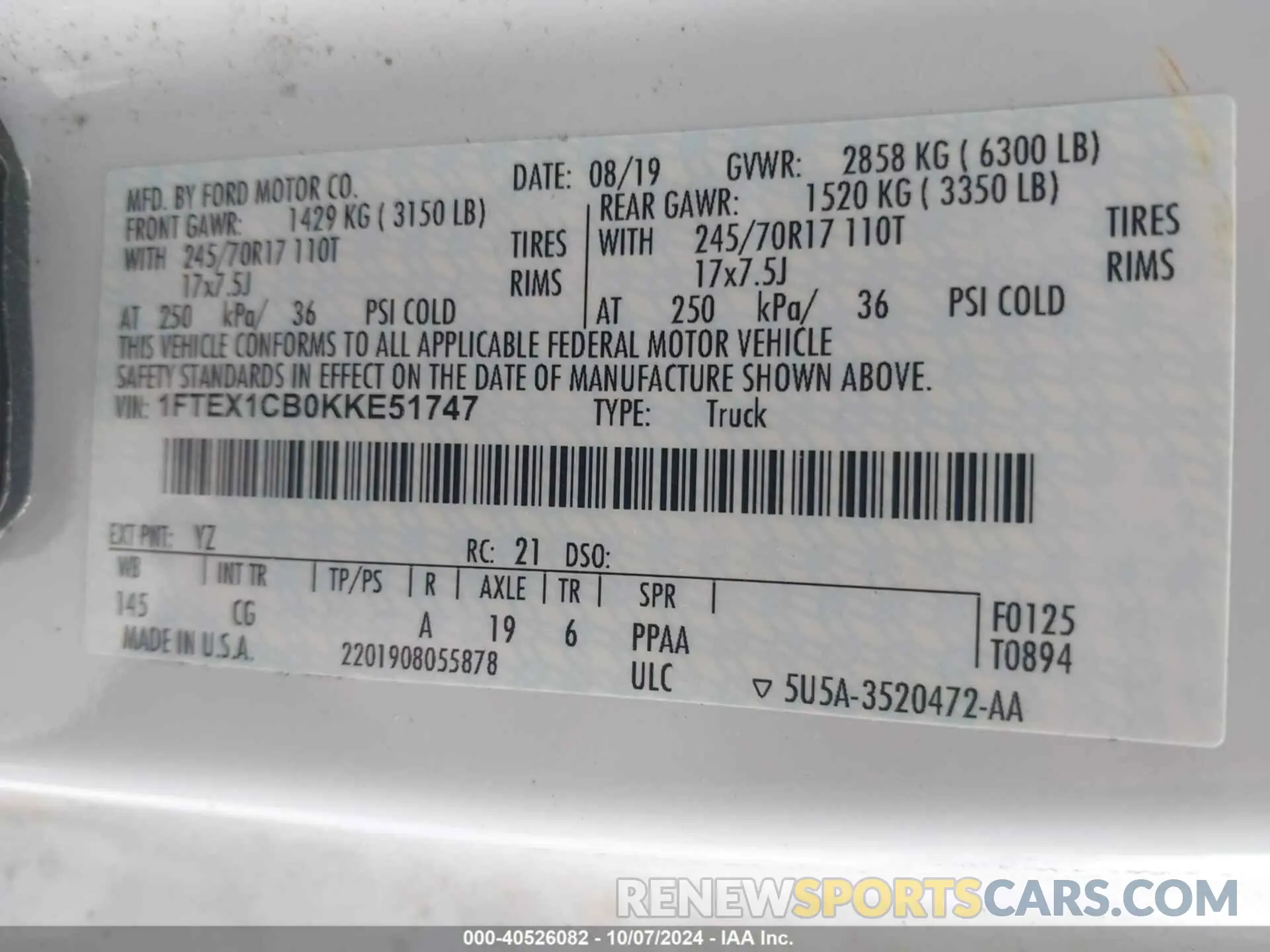 9 Photograph of a damaged car 1FTEX1CB0KKE51747 FORD F-150 2019