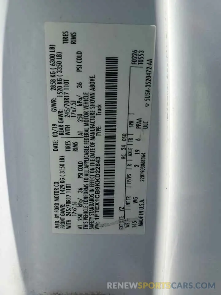 12 Photograph of a damaged car 1FTEX1CB9KKD22843 FORD F-150 2019