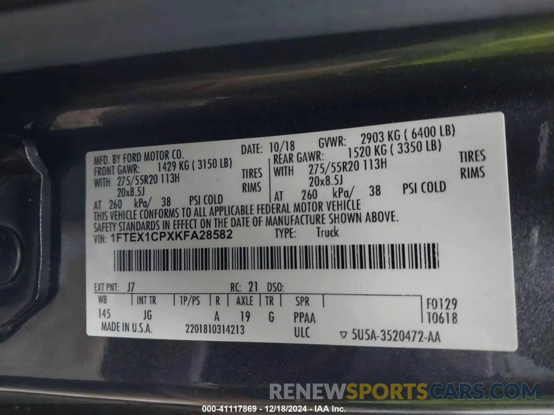 9 Фотография поврежденного автомобиля 1FTEX1CPXKFA28582 FORD F-150 2019