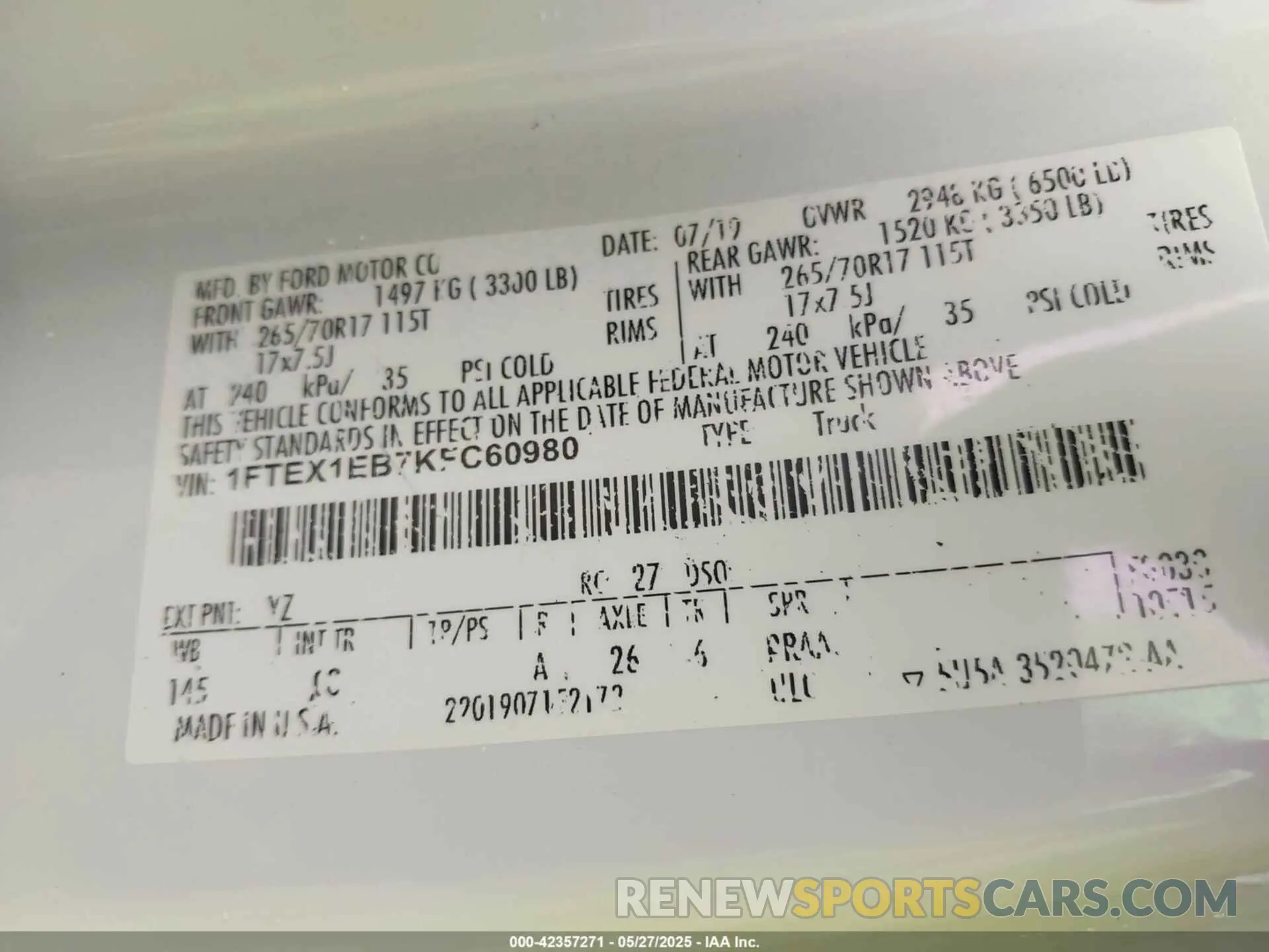 9 Photograph of a damaged car 1FTEX1EB7KFC60980 FORD F-150 2019