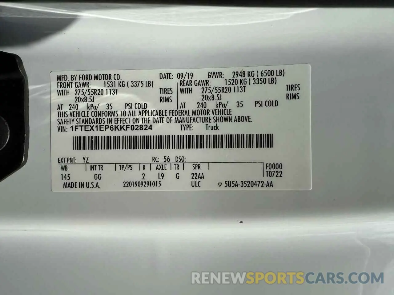 10 Photograph of a damaged car 1FTEX1EP6KKF02824 FORD F-150 2019