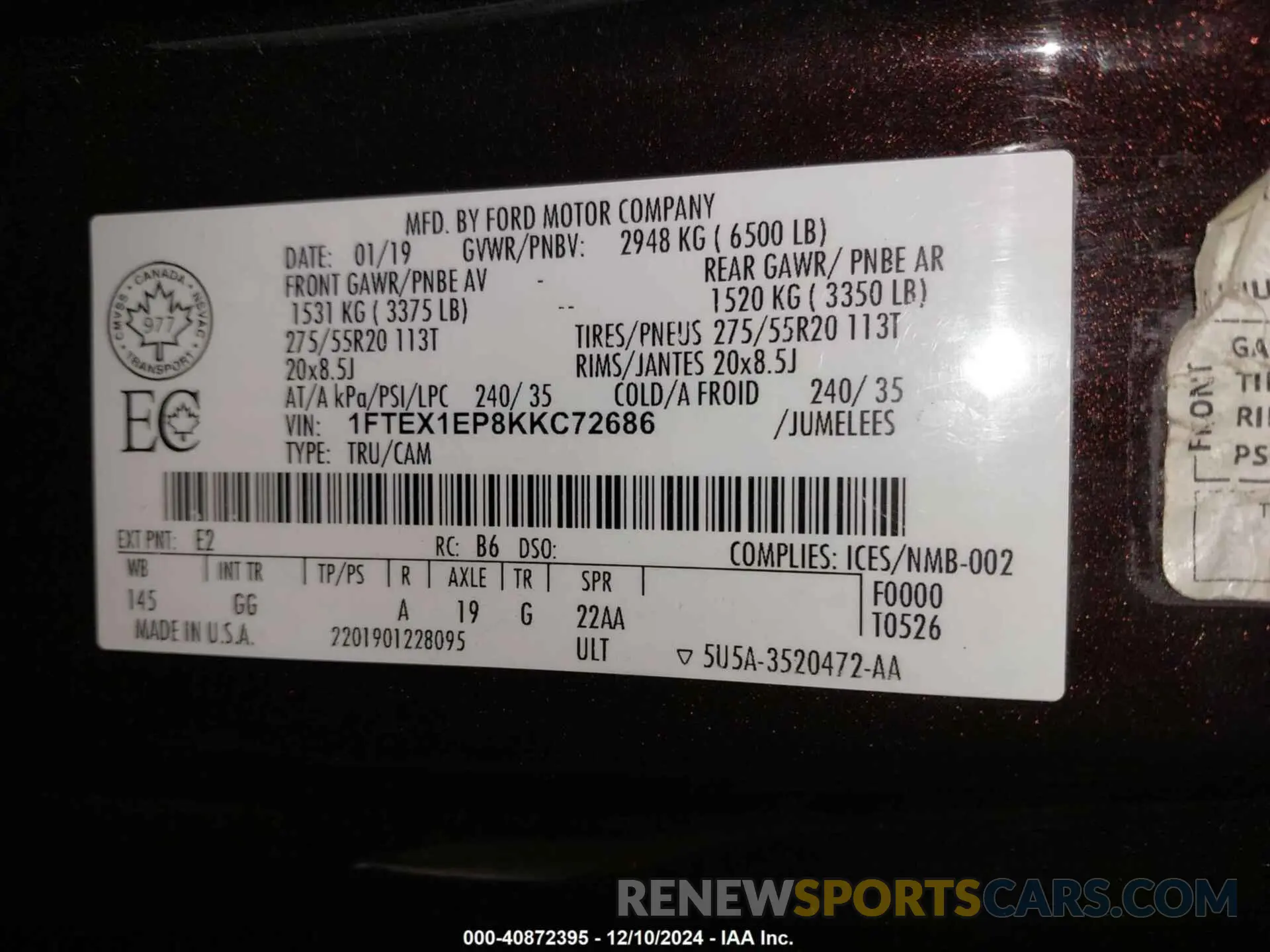 9 Photograph of a damaged car 1FTEX1EP8KKC72686 FORD F-150 2019