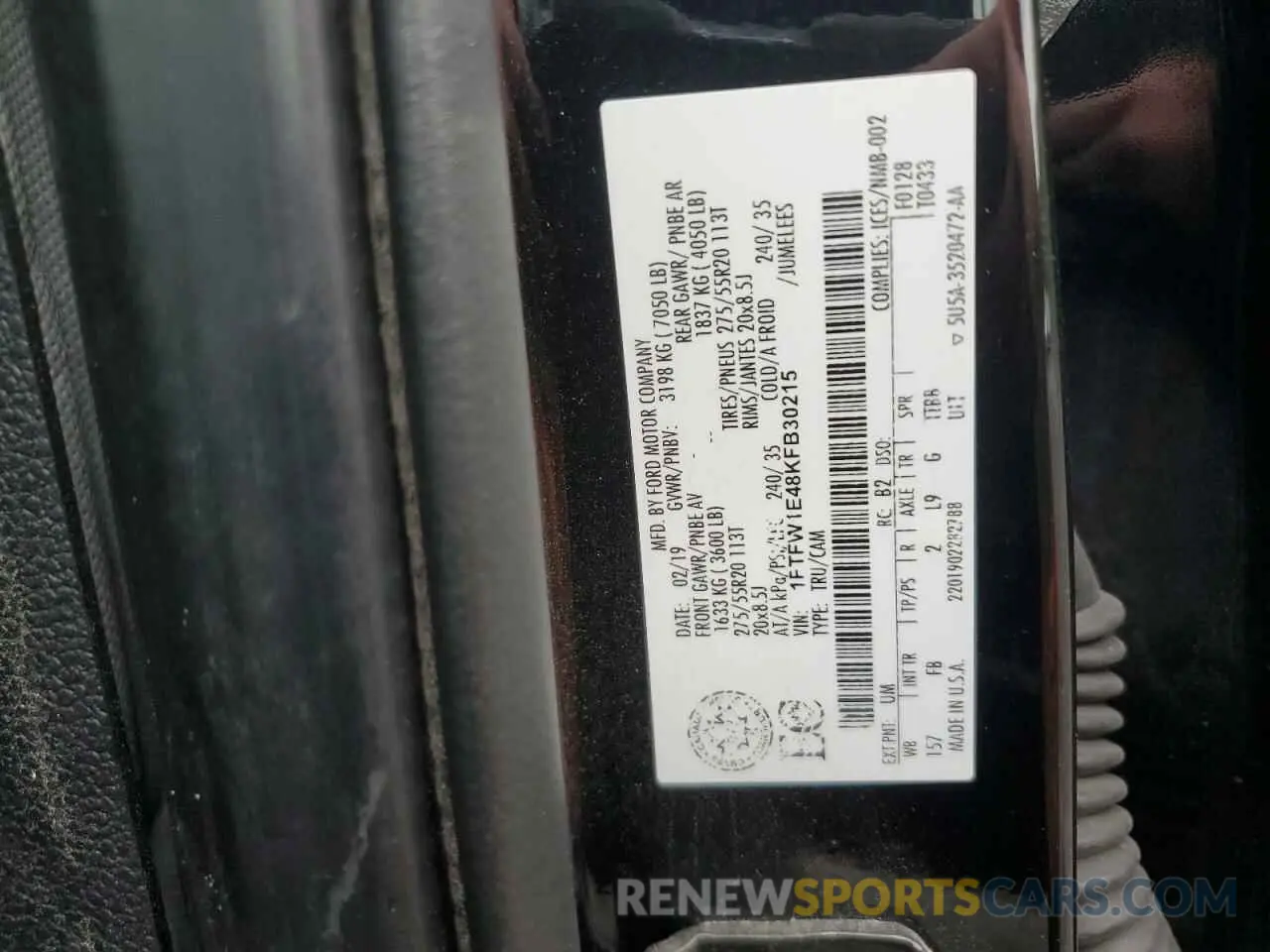 13 Photograph of a damaged car 1FTFW1E48KFB30215 FORD F-150 2019