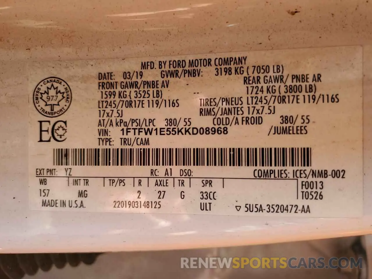 12 Photograph of a damaged car 1FTFW1E55KKD08968 FORD F-150 2019
