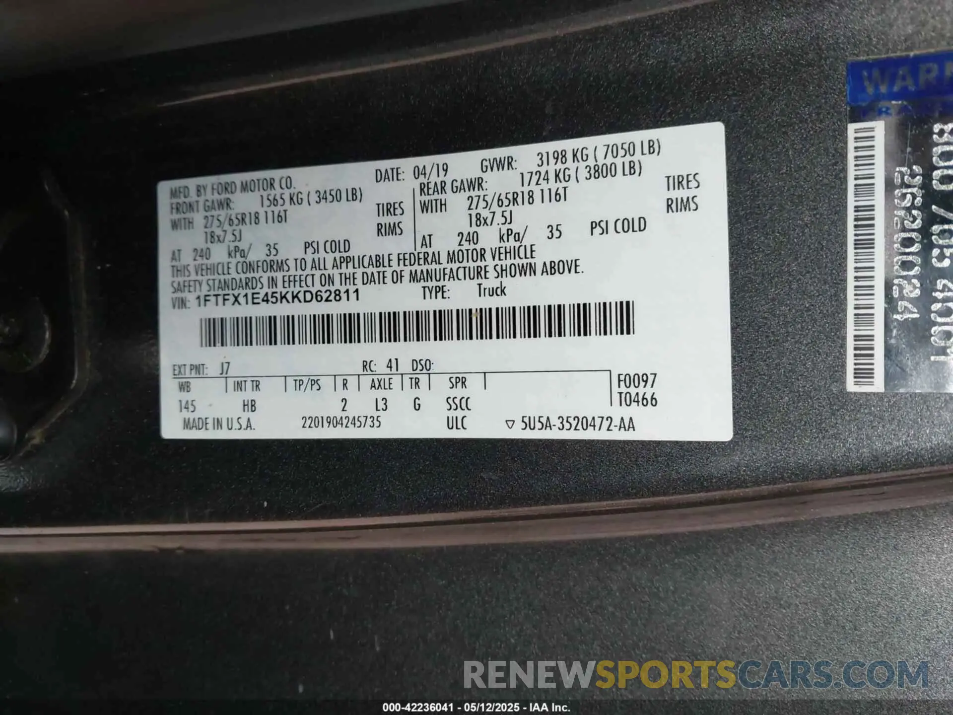 9 Photograph of a damaged car 1FTFX1E45KKD62811 FORD F-150 2019