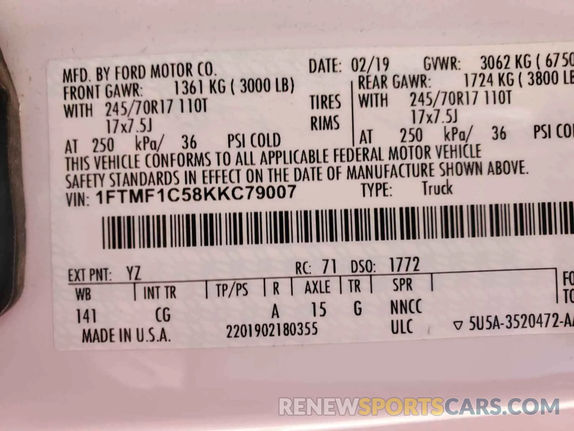 2 Photograph of a damaged car 1FTMF1C58KKC79007 FORD F-150 2019