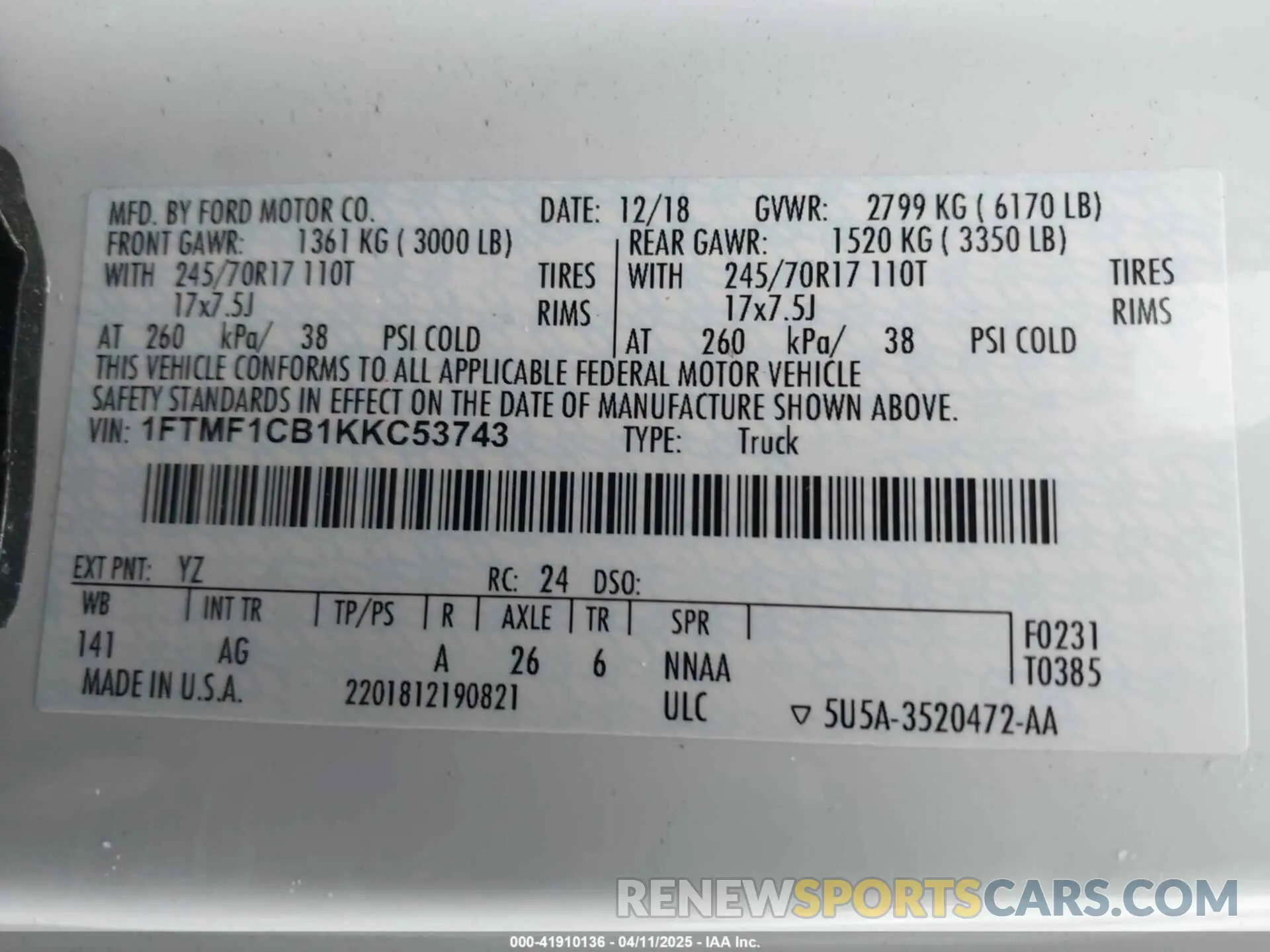 9 Photograph of a damaged car 1FTMF1CB1KKC53743 FORD F-150 2019