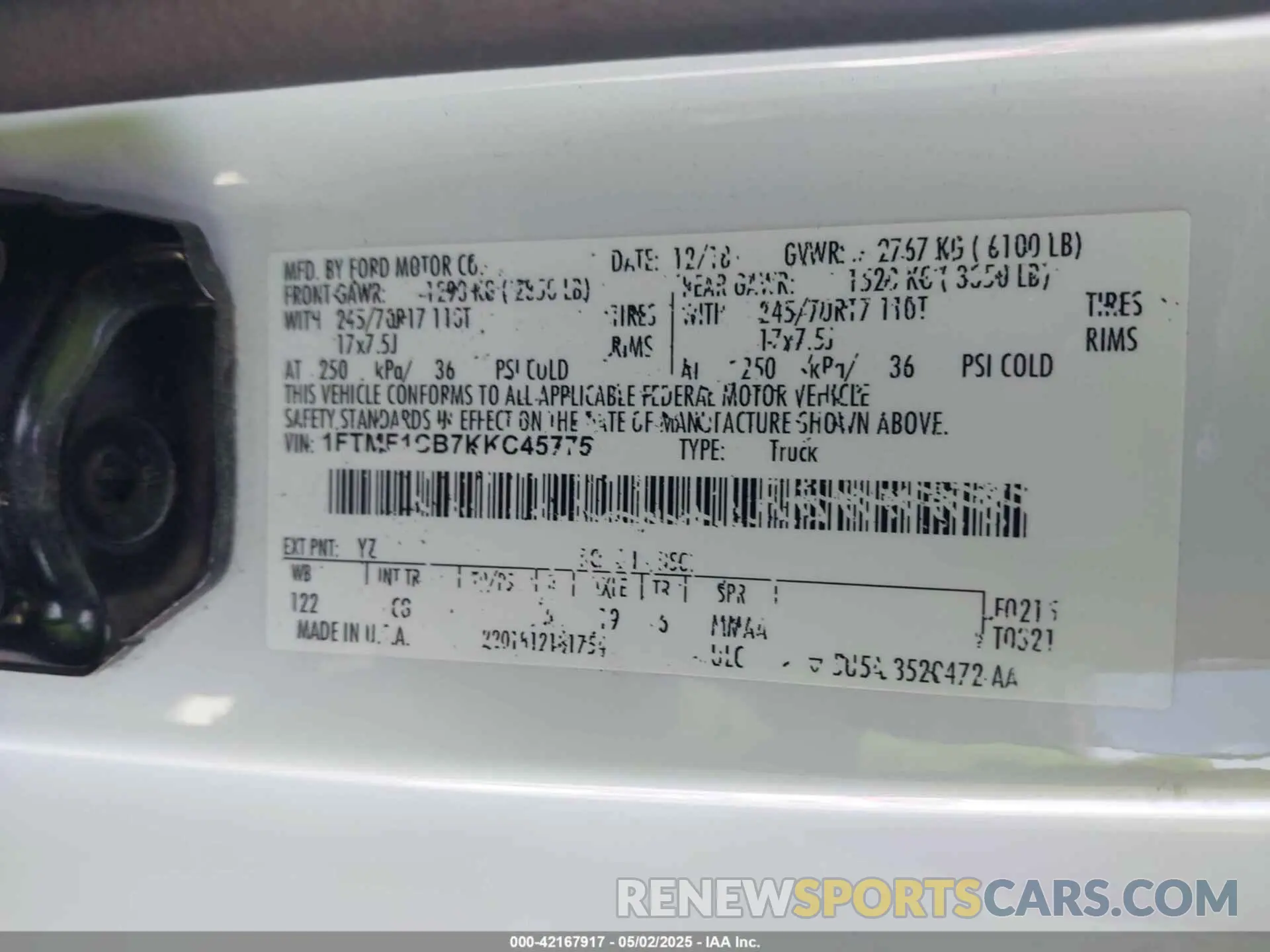 9 Photograph of a damaged car 1FTMF1CB7KKC45775 FORD F-150 2019