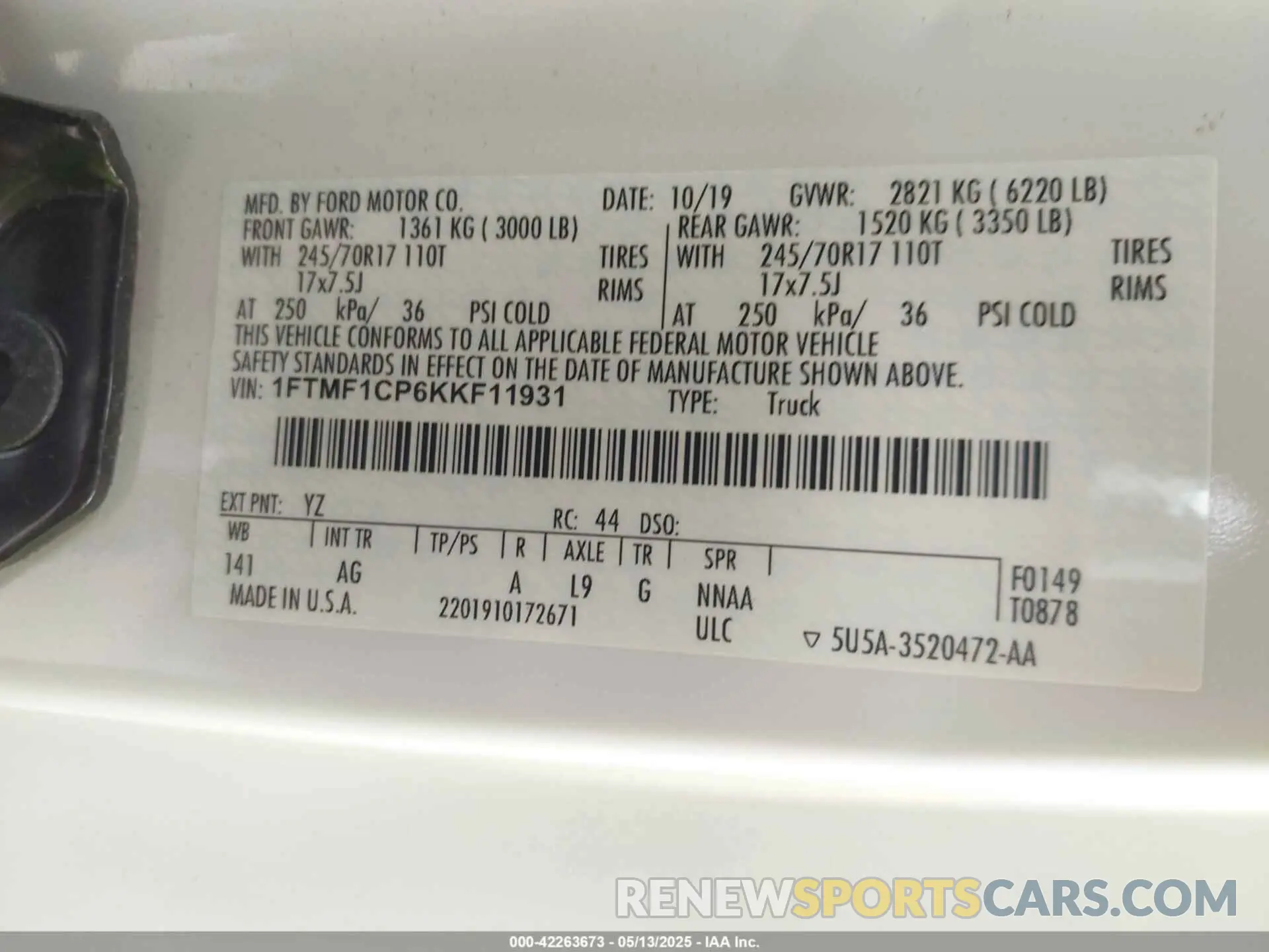 9 Photograph of a damaged car 1FTMF1CP6KKF11931 FORD F-150 2019