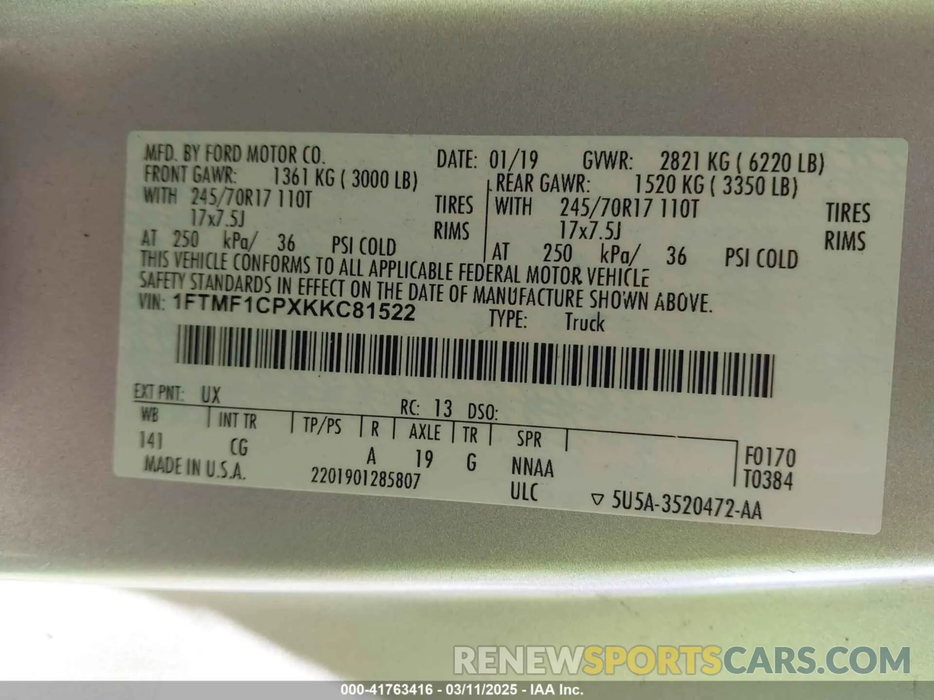 9 Photograph of a damaged car 1FTMF1CPXKKC81522 FORD F-150 2019