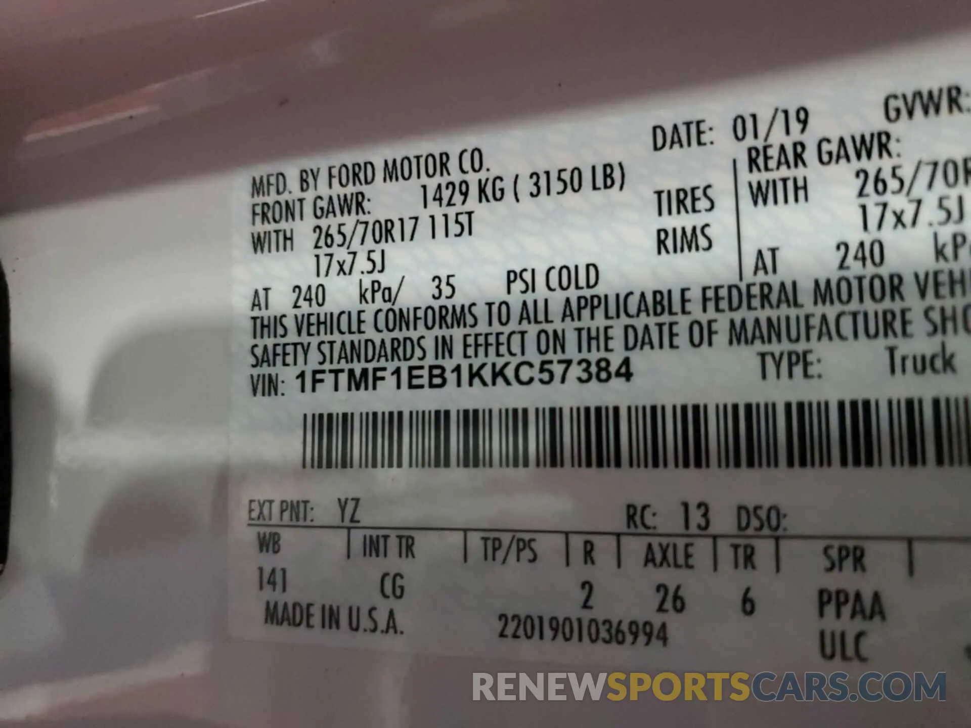 4 Photograph of a damaged car 1FTMF1EB1KKC57384 FORD F-150 2019