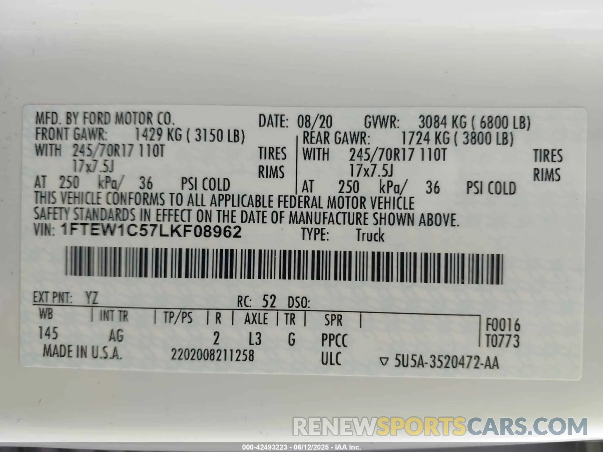 9 Фотография поврежденного автомобиля 1FTEW1C57LKF08962 FORD F-150 2020