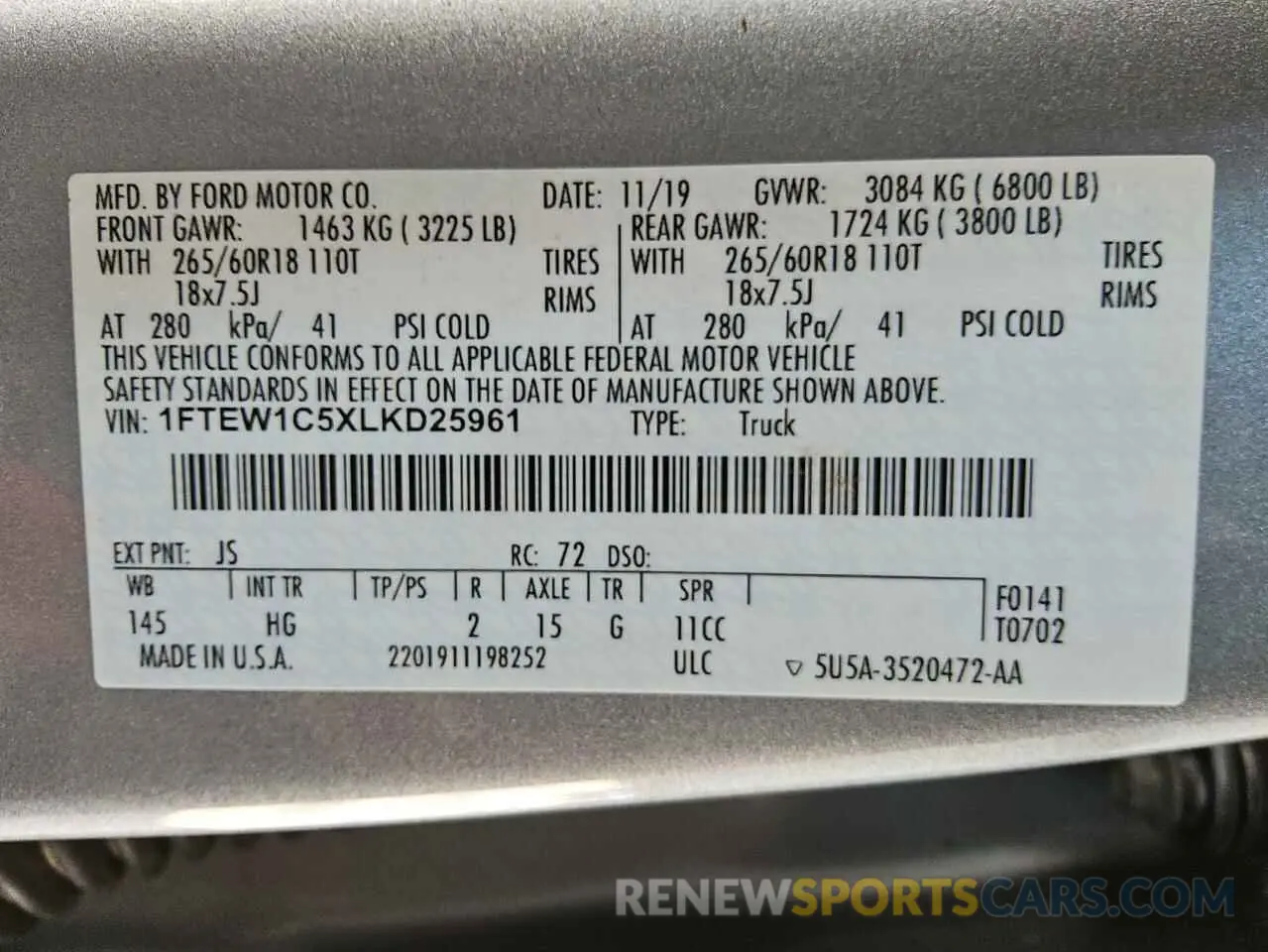 13 Фотография поврежденного автомобиля 1FTEW1C5XLKD25961 FORD F-150 2020