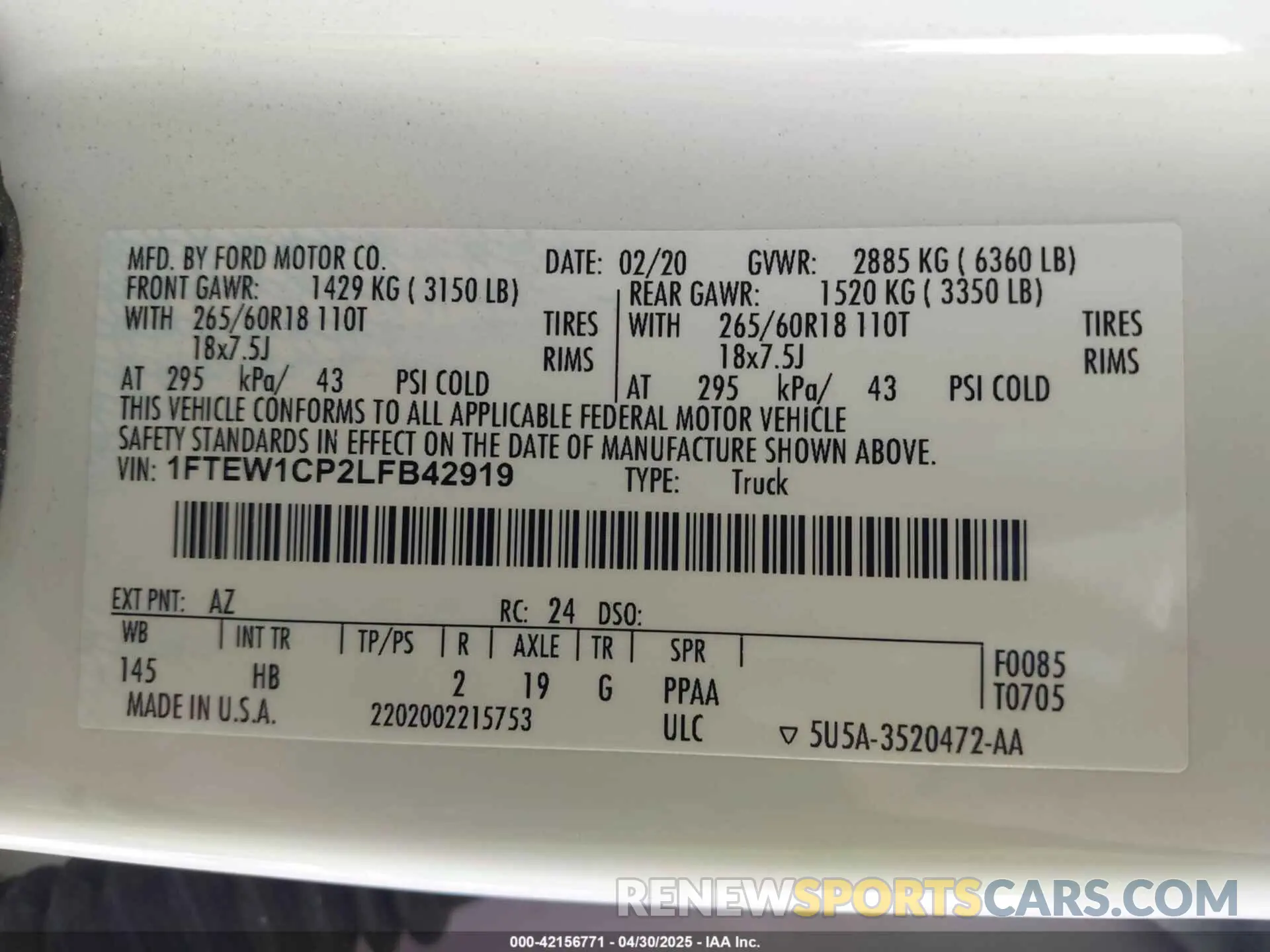 9 Фотография поврежденного автомобиля 1FTEW1CP2LFB42919 FORD F-150 2020