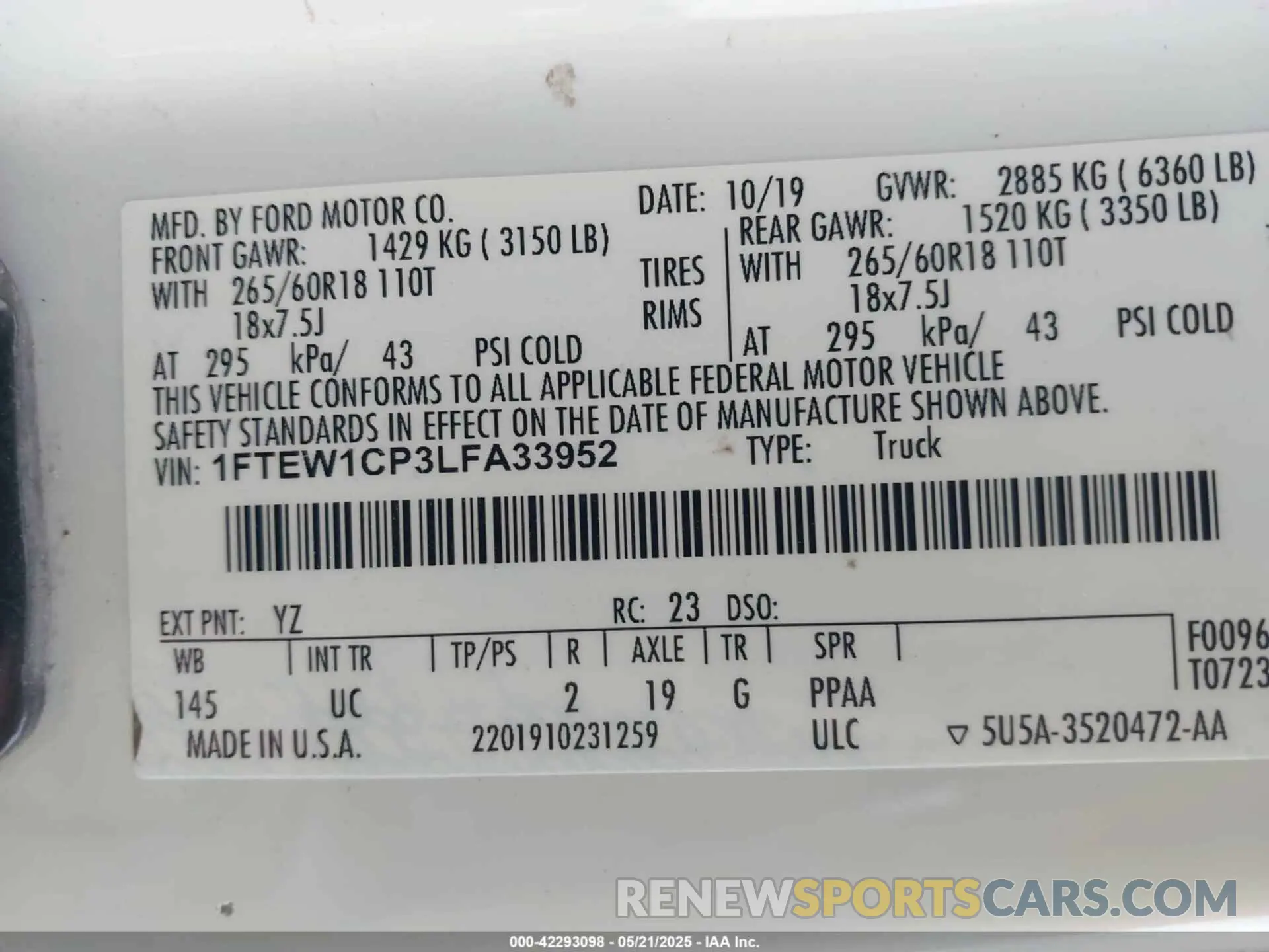 9 Photograph of a damaged car 1FTEW1CP3LFA33952 FORD F-150 2020