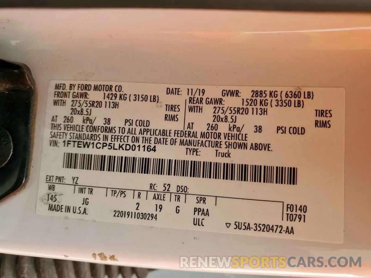 12 Фотография поврежденного автомобиля 1FTEW1CP5LKD01164 FORD F-150 2020