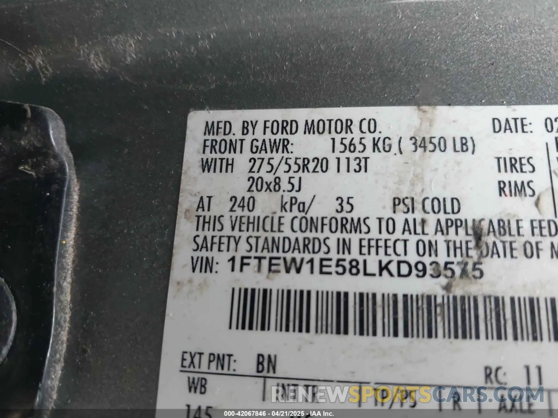 9 Фотография поврежденного автомобиля 1FTEW1E58LKD93575 FORD F-150 2020