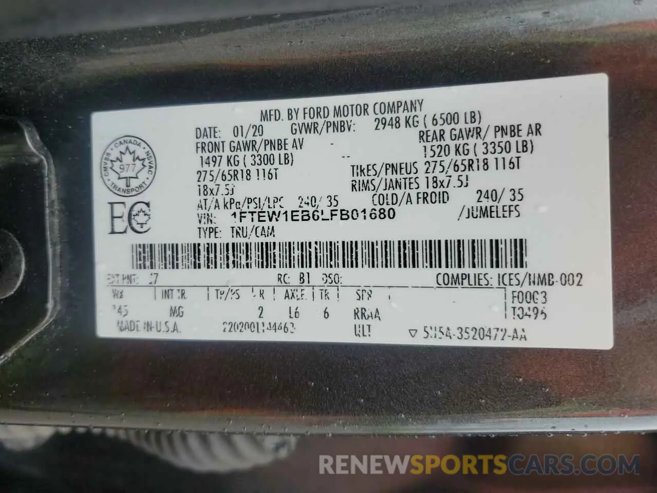 12 Фотография поврежденного автомобиля 1FTEW1EB6LFB01680 FORD F-150 2020