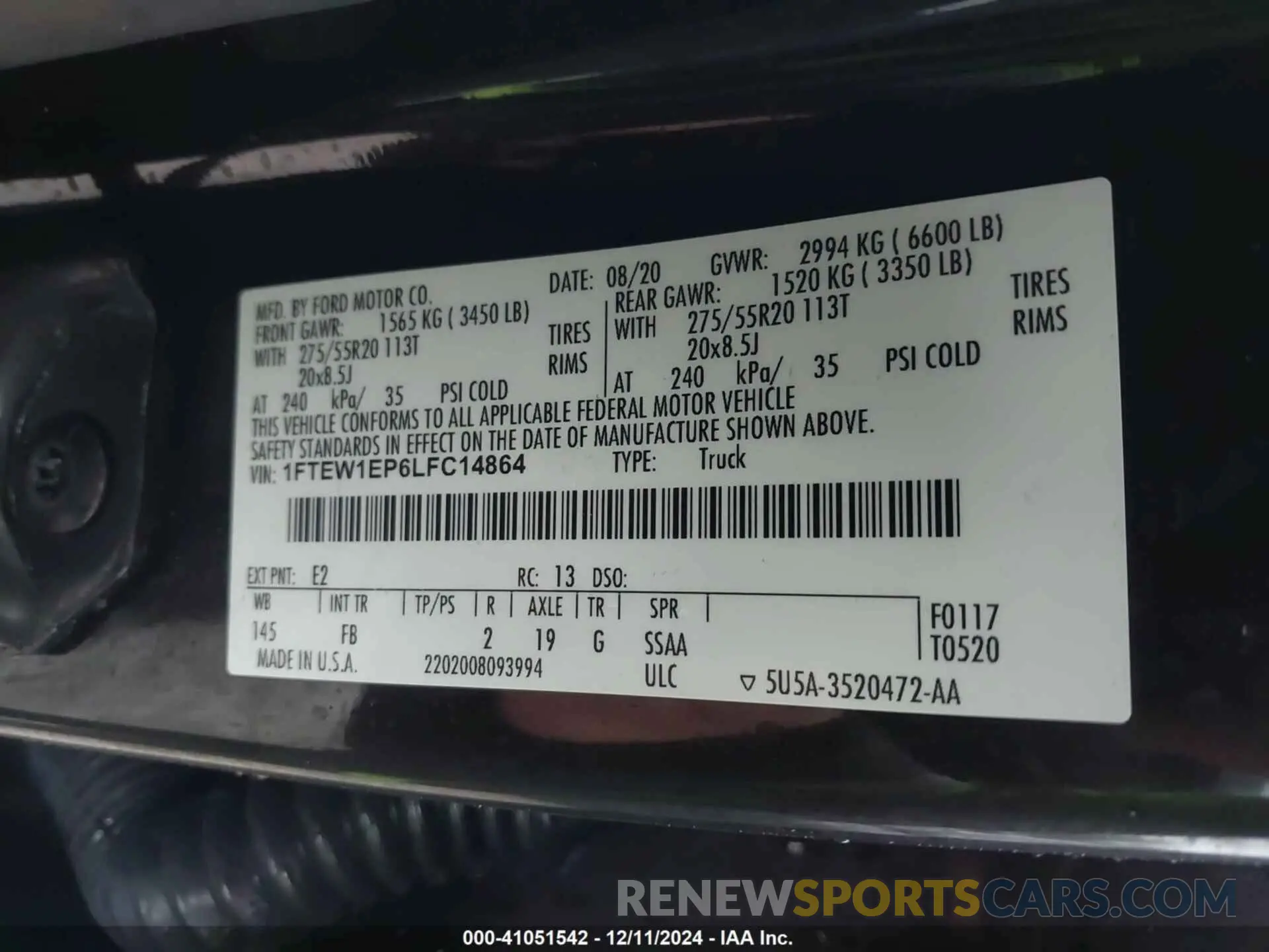 9 Фотография поврежденного автомобиля 1FTEW1EP6LFC14864 FORD F-150 2020