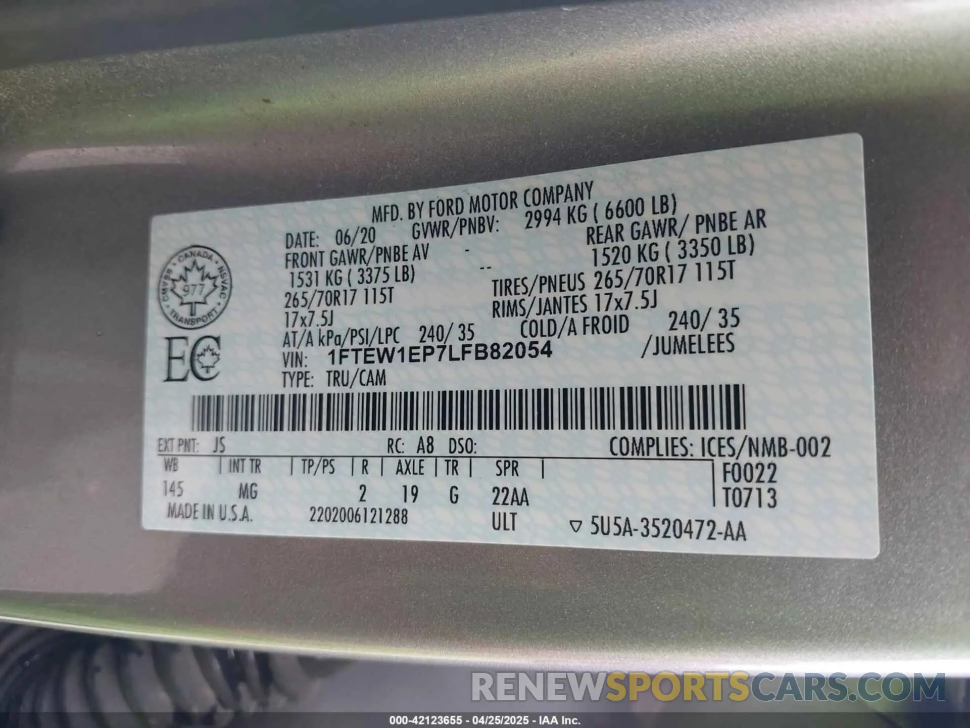 9 Фотография поврежденного автомобиля 1FTEW1EP7LFB82054 FORD F-150 2020