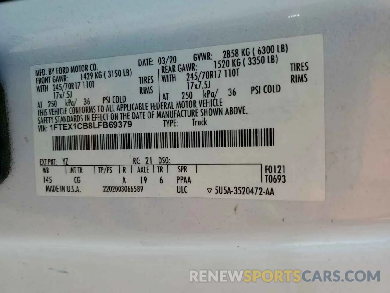 12 Photograph of a damaged car 1FTEX1CB8LFB69379 FORD F-150 2020