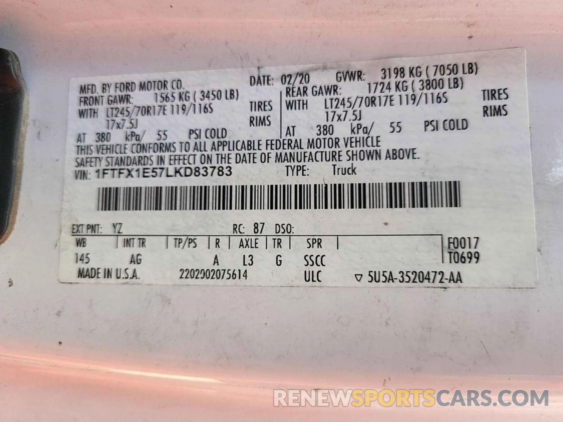 18 Photograph of a damaged car 1FTFX1E57LKD83783 FORD F-150 2020