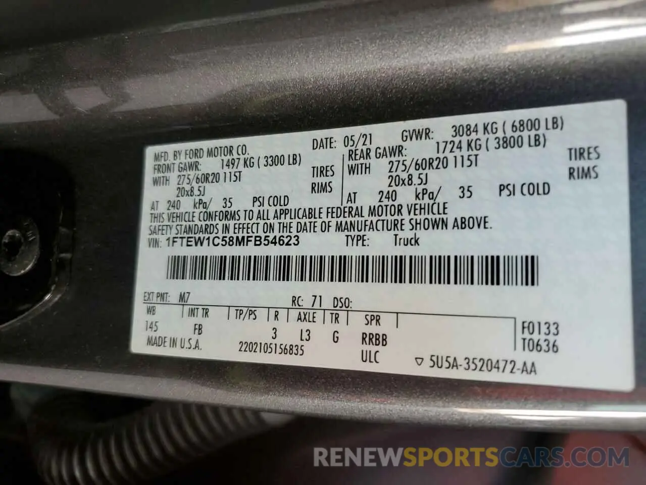 12 Фотография поврежденного автомобиля 1FTEW1C58MFB54623 FORD F-150 2021