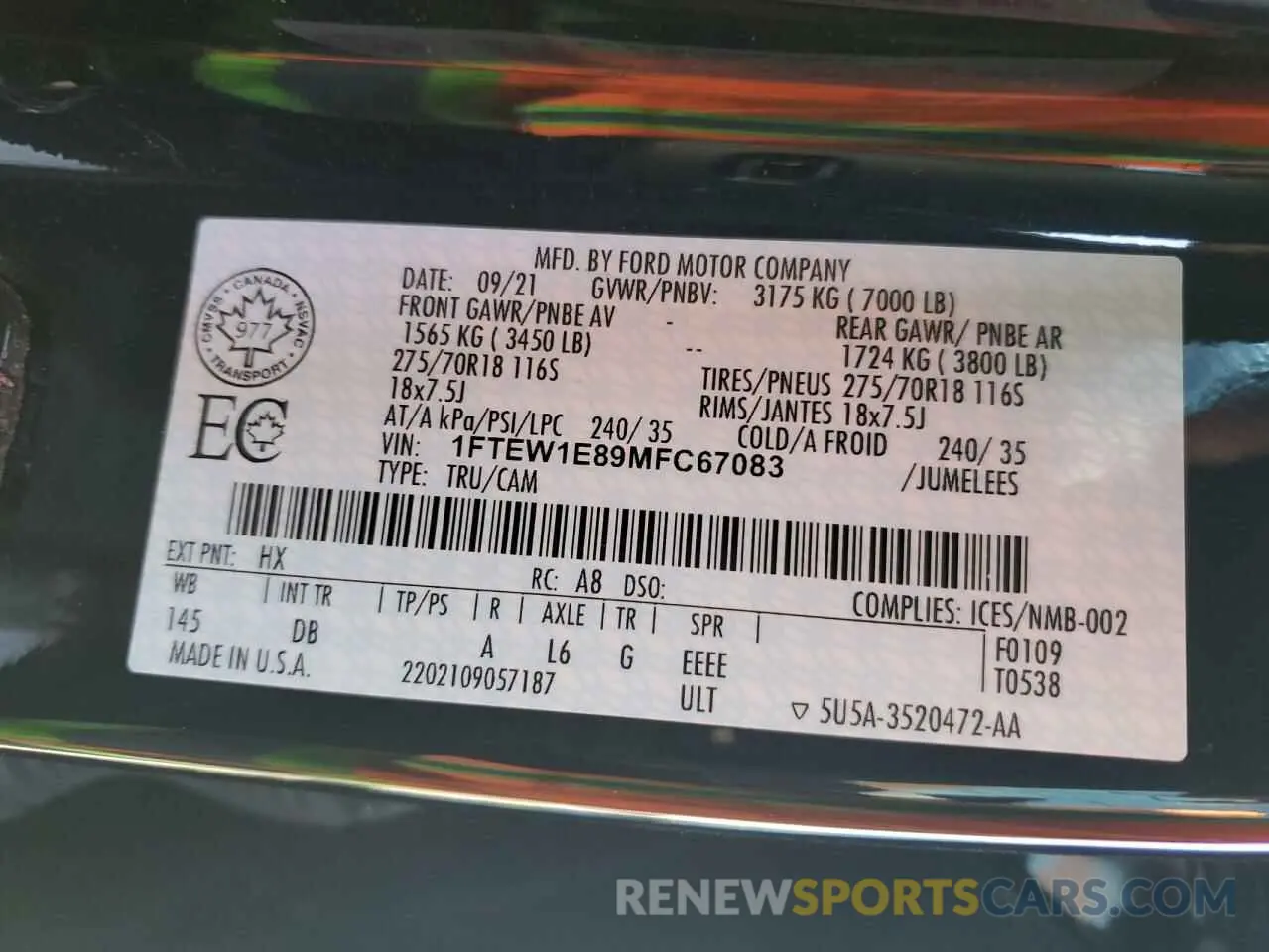 12 Фотография поврежденного автомобиля 1FTEW1E89MFC67083 FORD F-150 2021