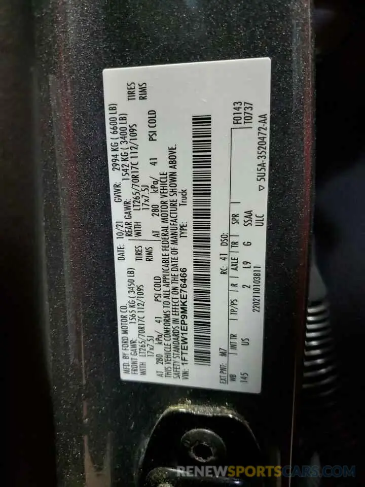 12 Фотография поврежденного автомобиля 1FTEW1EP9MKE76466 FORD F-150 2021