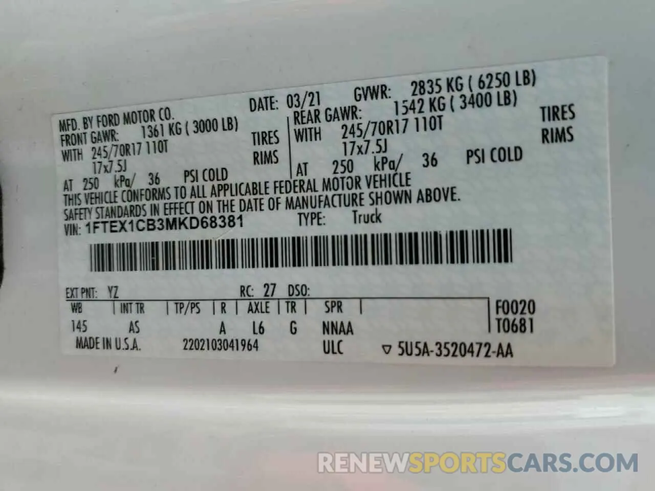 12 Photograph of a damaged car 1FTEX1CB3MKD68381 FORD F-150 2021