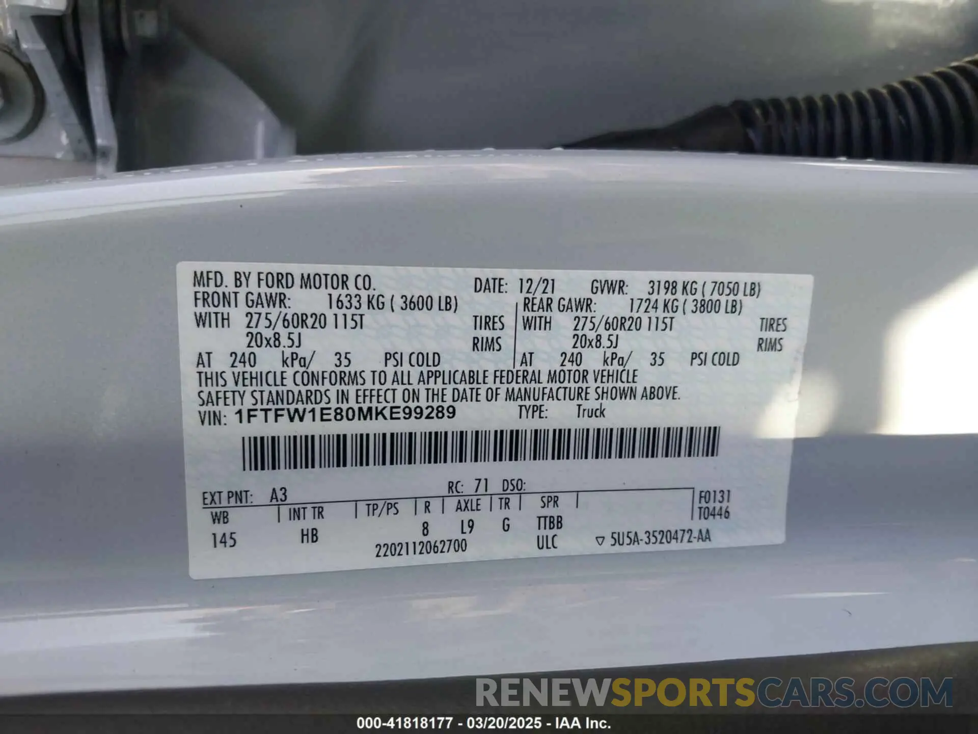 9 Фотография поврежденного автомобиля 1FTFW1E80MKE99289 FORD F-150 2021