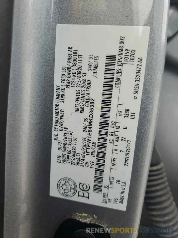 14 Фотография поврежденного автомобиля 1FTFW1E84MKD35382 FORD F-150 2021