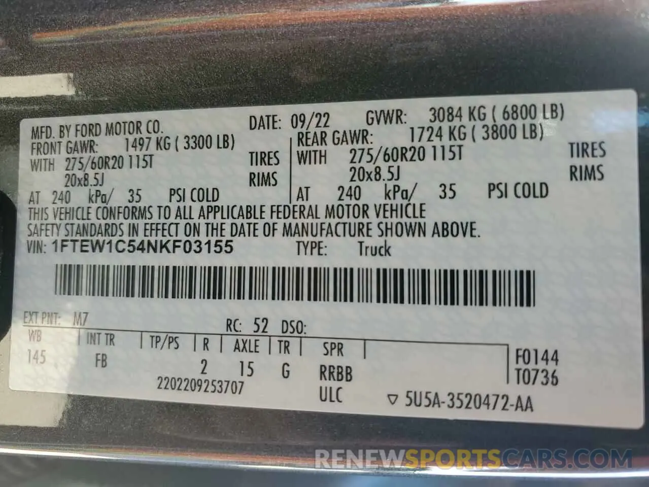 13 Photograph of a damaged car 1FTEW1C54NKF03155 FORD F-150 2022