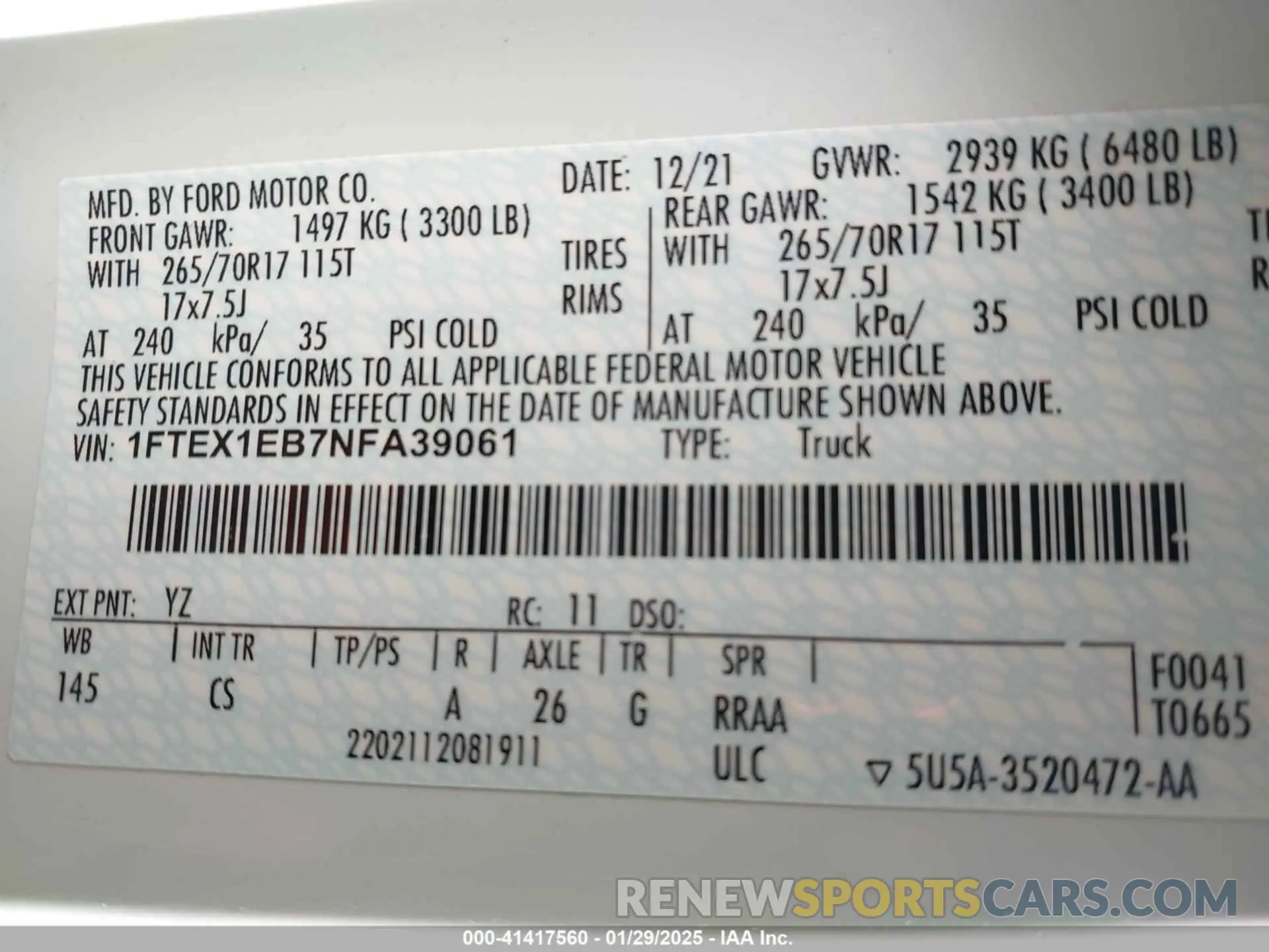 8 Photograph of a damaged car 1FTEX1EB7NFA39061 FORD F-150 2022