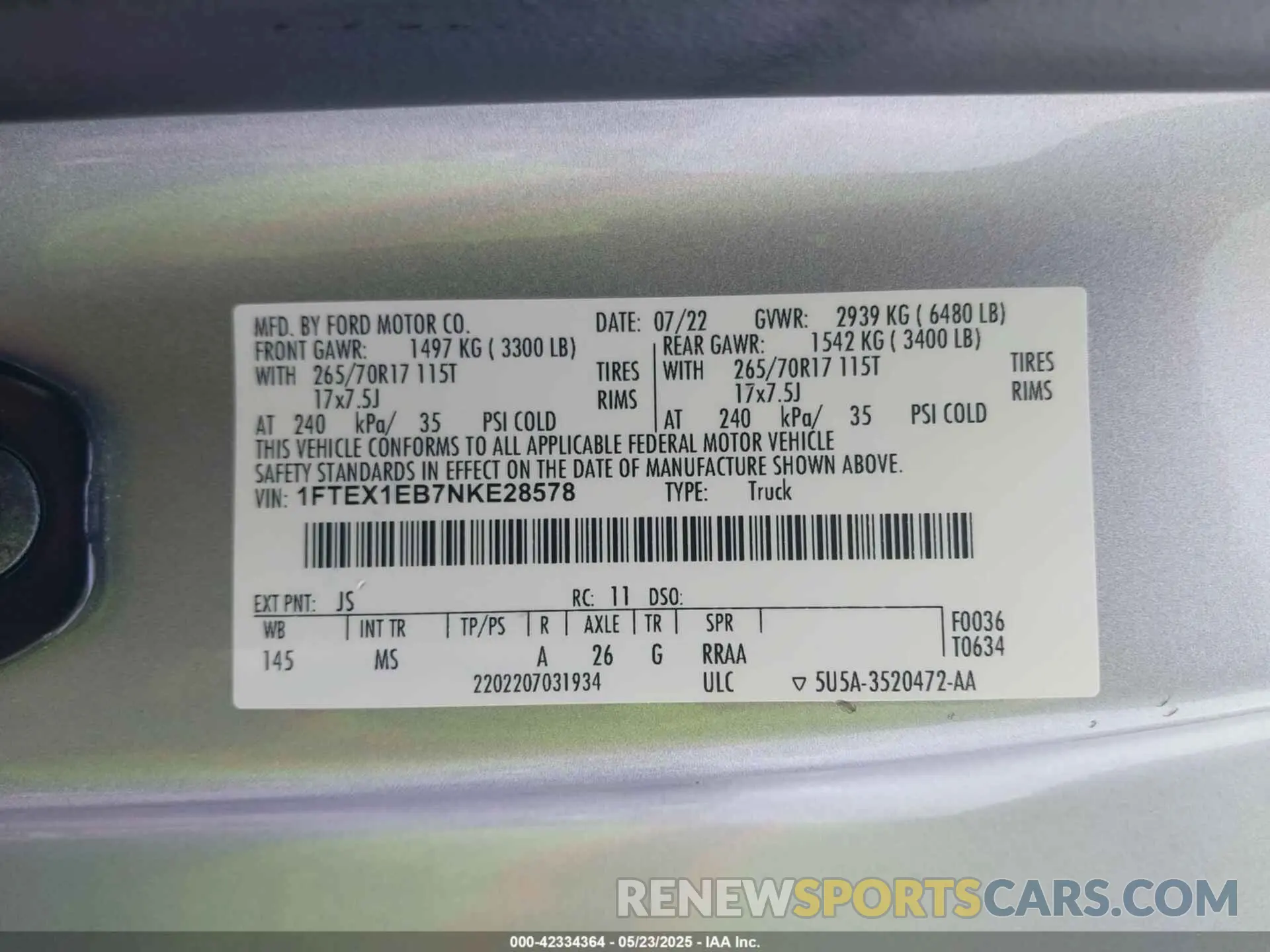 9 Фотография поврежденного автомобиля 1FTEX1EB7NKE28578 FORD F-150 2022