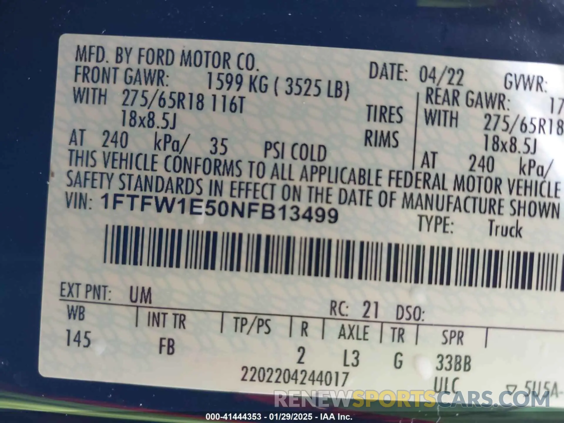9 Фотография поврежденного автомобиля 1FTFW1E50NFB13499 FORD F-150 2022