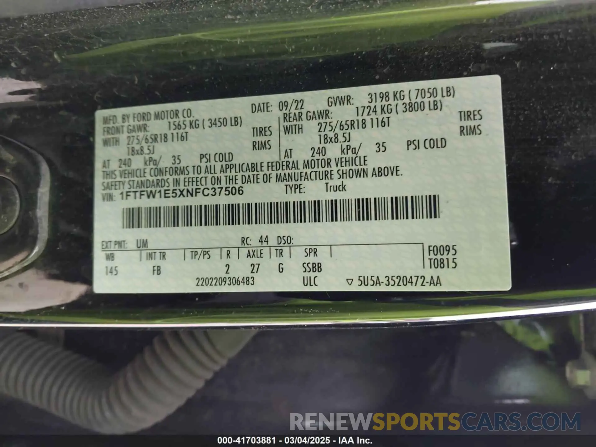 9 Фотография поврежденного автомобиля 1FTFW1E5XNFC37506 FORD F-150 2022
