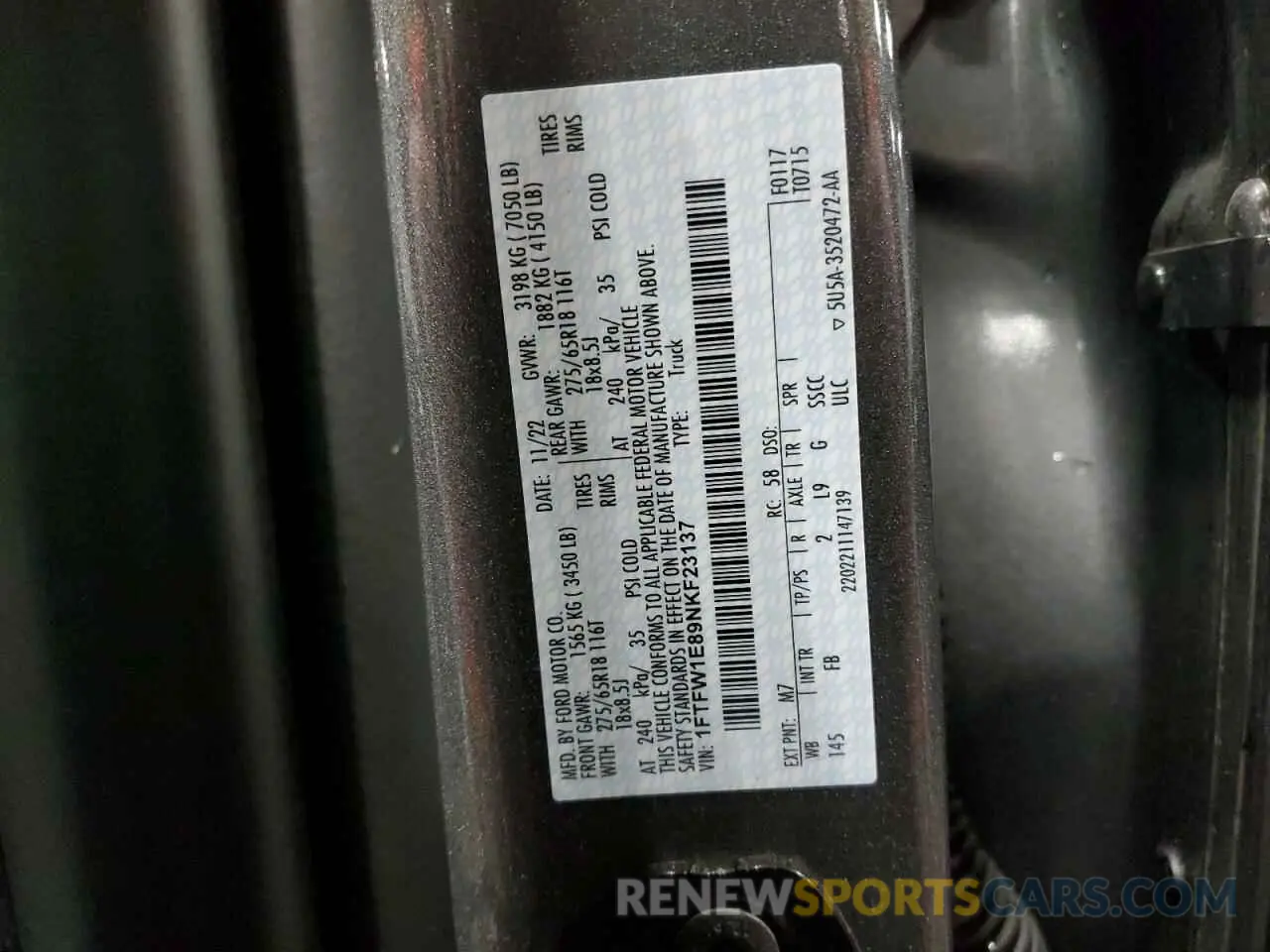14 Фотография поврежденного автомобиля 1FTFW1E89NKF23137 FORD F-150 2022