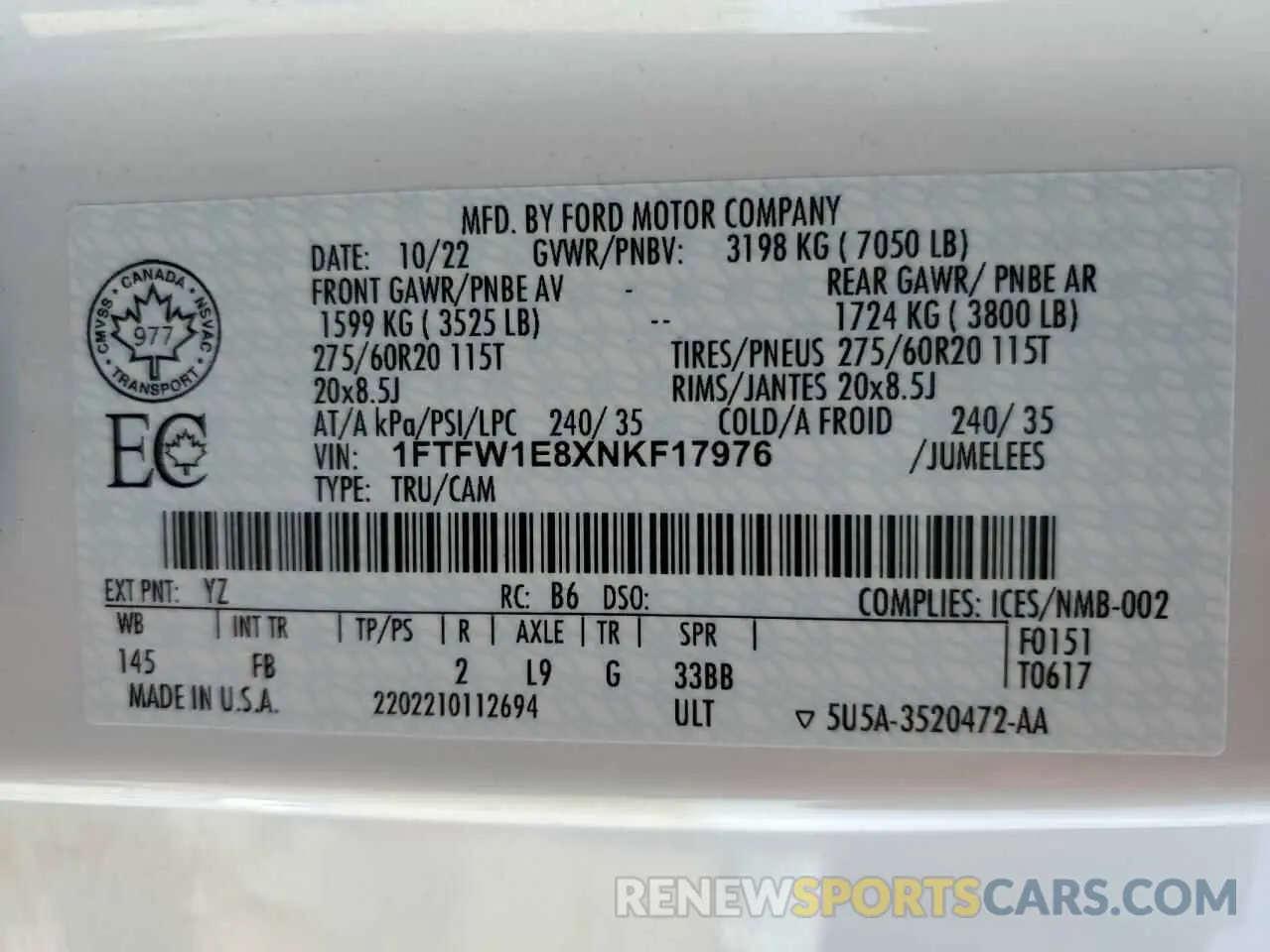 12 Фотография поврежденного автомобиля 1FTFW1E8XNKF17976 FORD F-150 2022