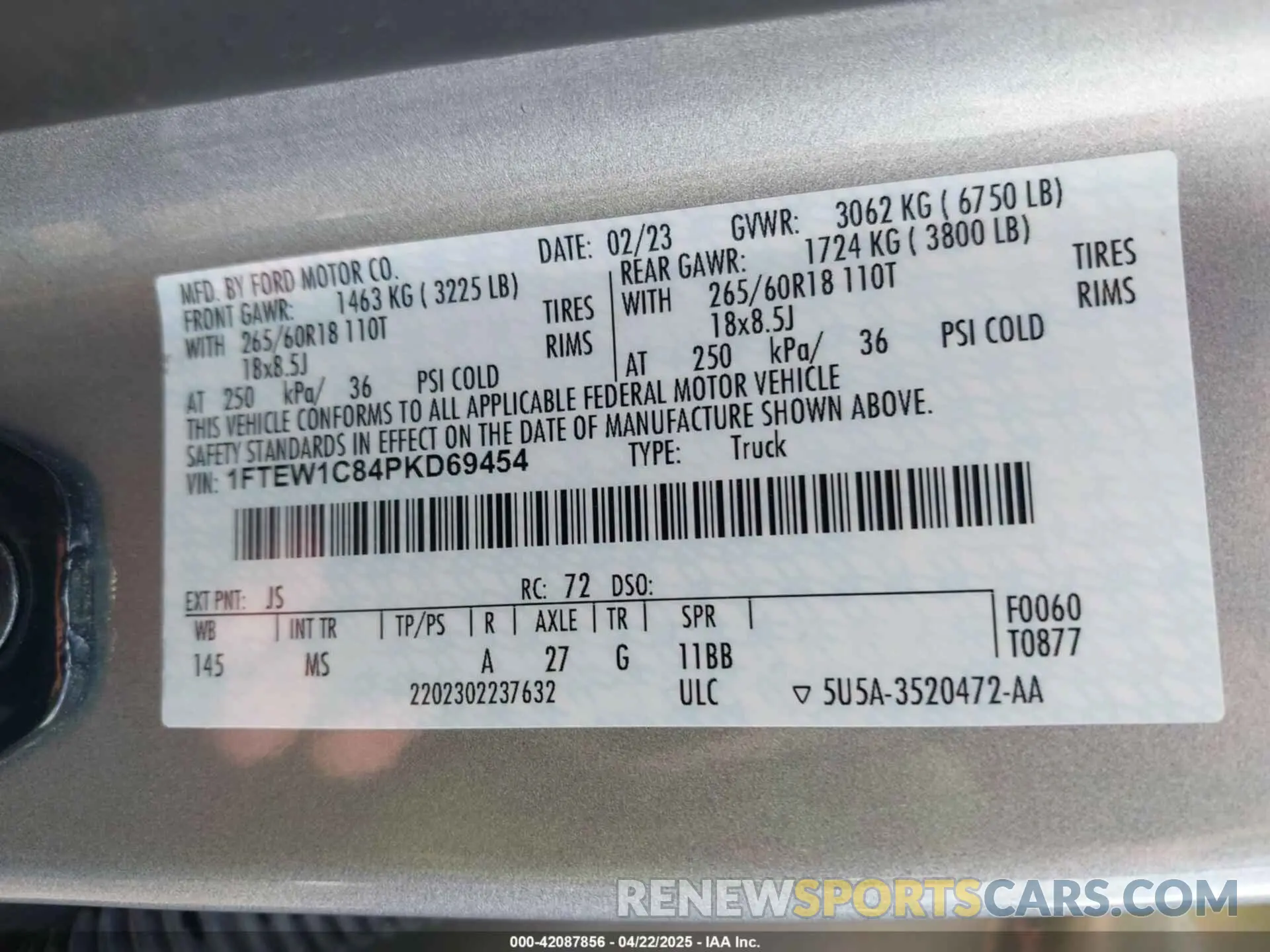 9 Фотография поврежденного автомобиля 1FTEW1C84PKD69454 FORD F-150 2023