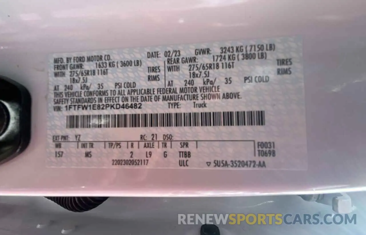 10 Photograph of a damaged car 1FTFW1E82PKD46482 FORD F-150 2023