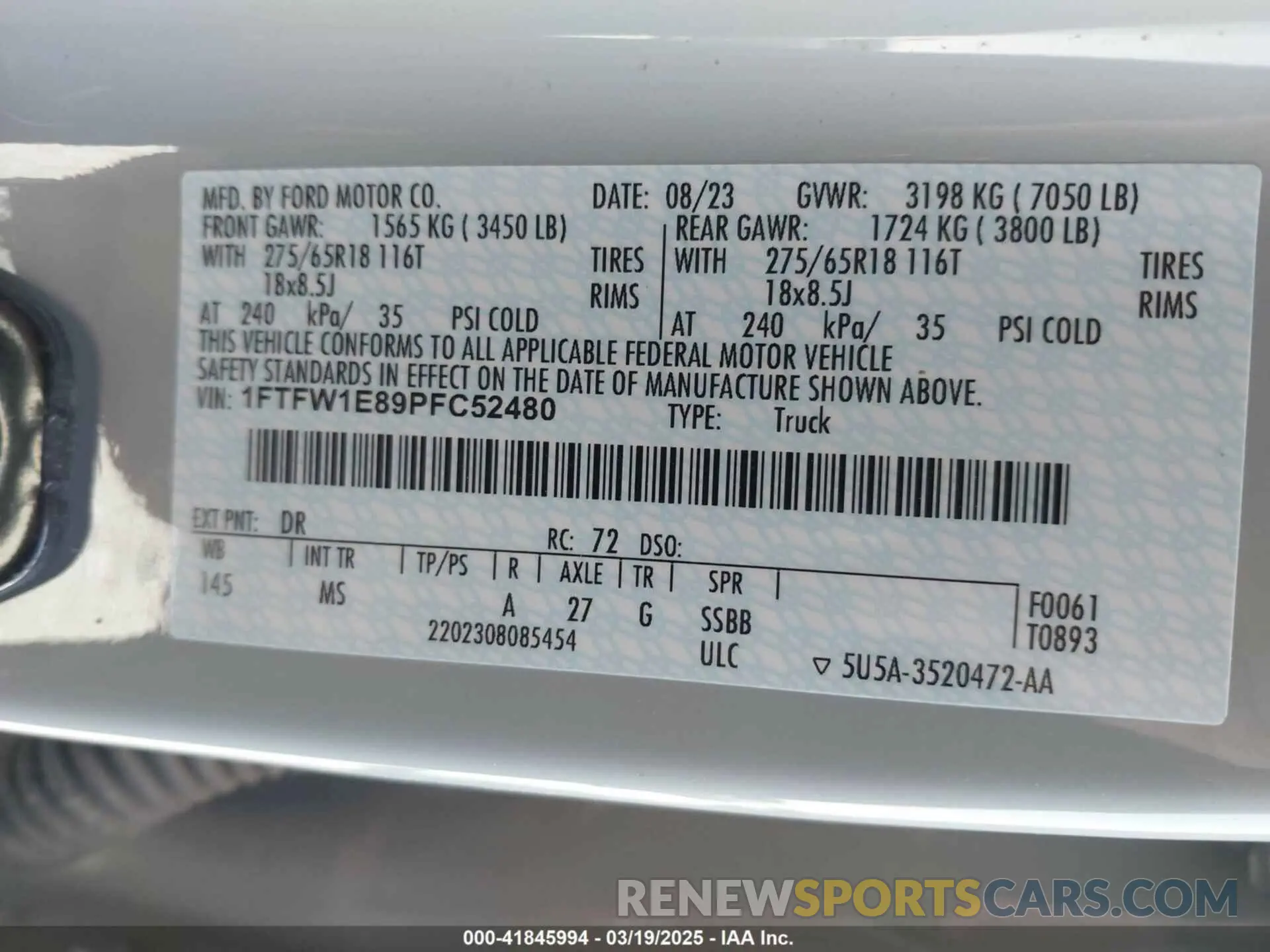 9 Photograph of a damaged car 1FTFW1E89PFC52480 FORD F-150 2023