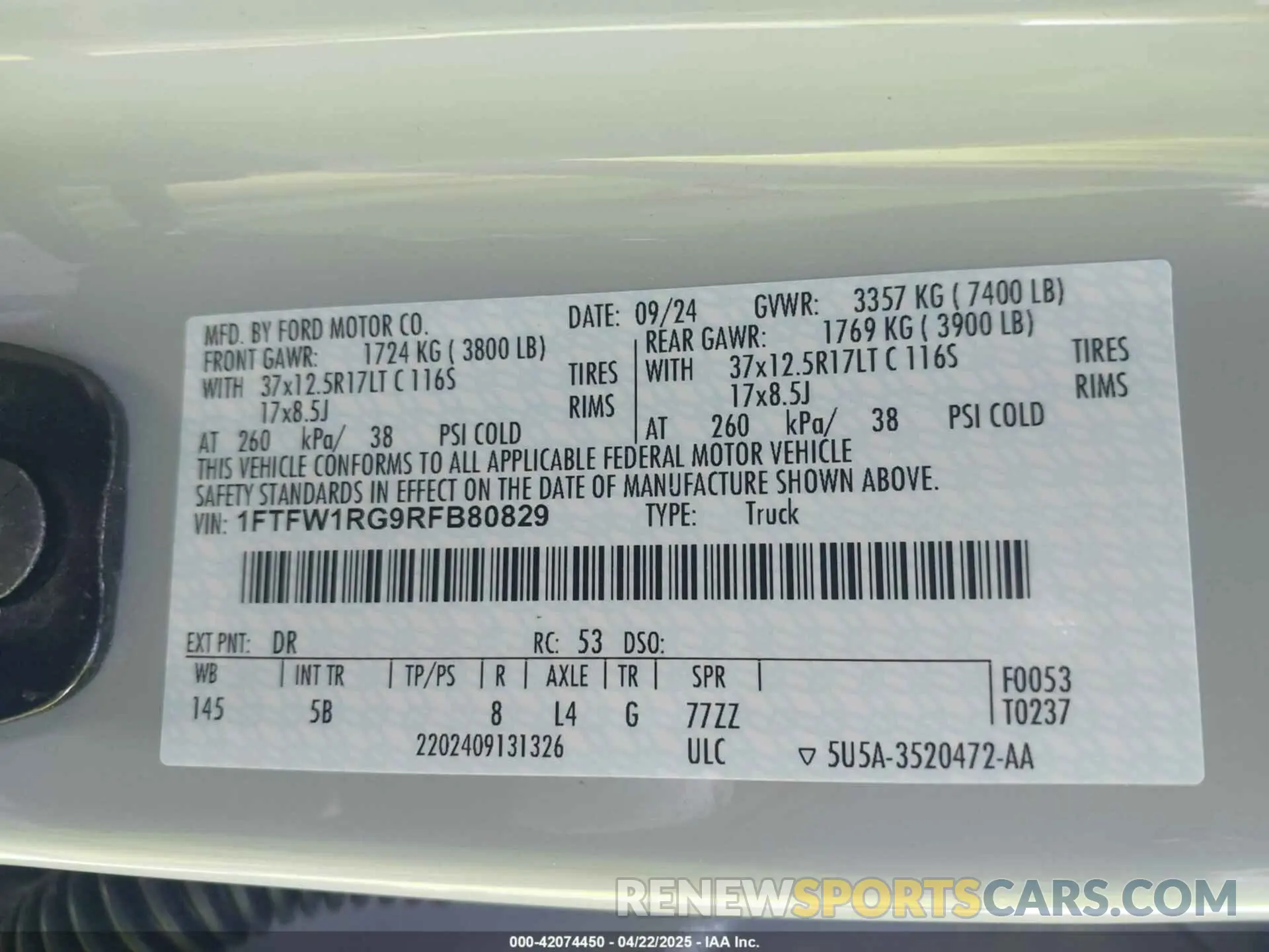 9 Photograph of a damaged car 1FTFW1RG9RFB80829 FORD F-150 2024